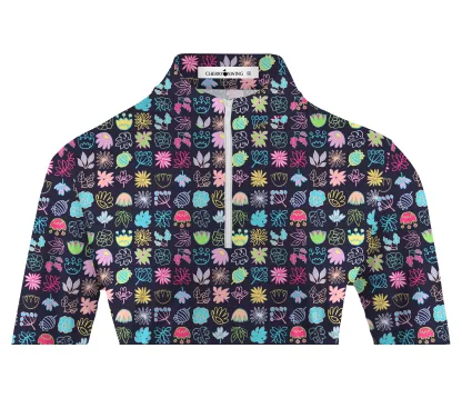 Cherryswing Women's Colorful Squares Long Sleeve Polo Shirt