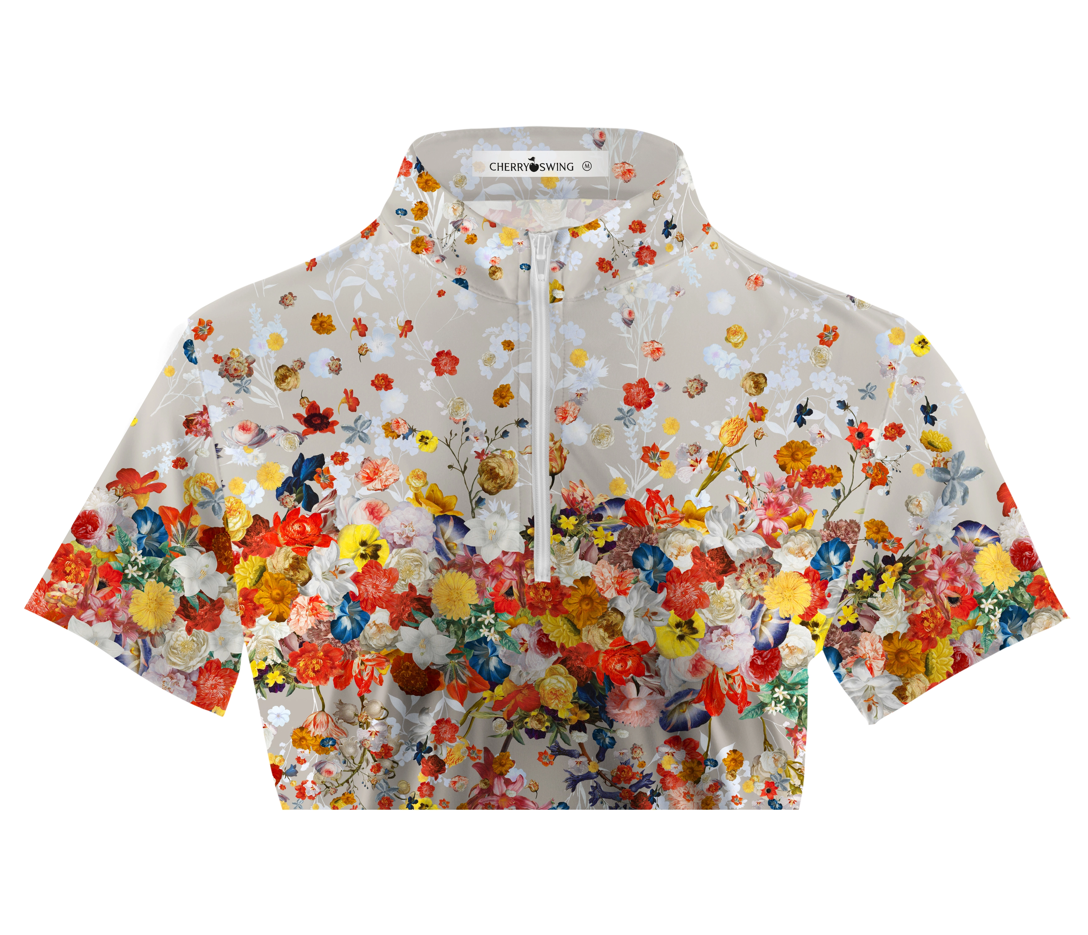 Cherryswing Women's Colorful Wildflowers Short Sleeve Polos