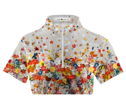 Cherryswing Women's Colorful Wildflowers Short Sleeve Polos