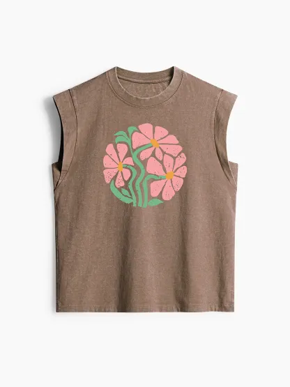 Cherryswing Women's Flower Classic Crew Neck Cap Sleeve Tank