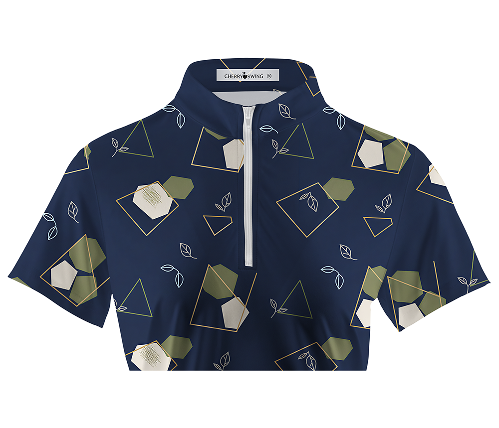 Cherryswing Women's Geo Leaf Short Sleeve Polos