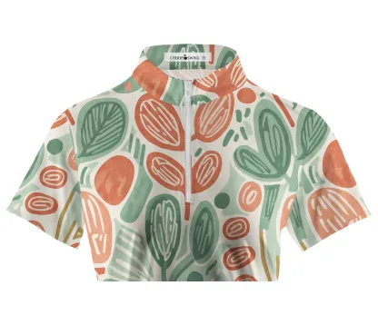 Cherryswing Women's Doodle Foliage Print Short Sleeve Polos