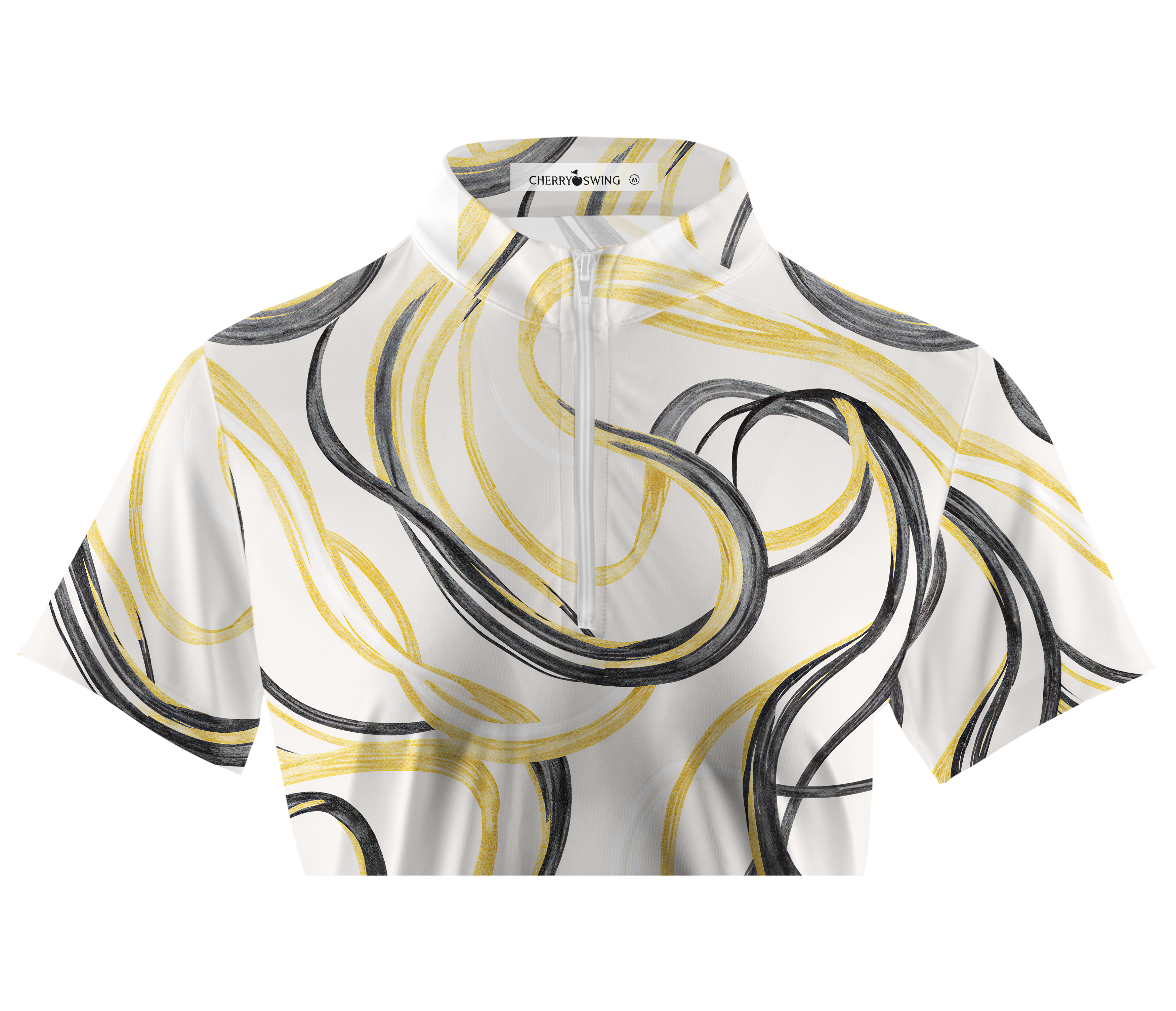 Cherryswing Women's Gold Swirl Line Short Sleeve Polos