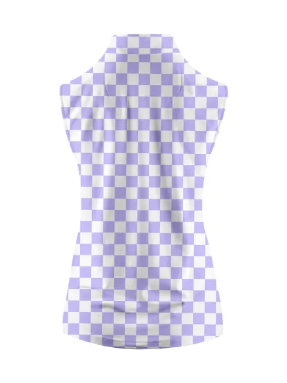 Cherryswing Women's Sleeveless Checkerboard Print Golf Polo Shirt