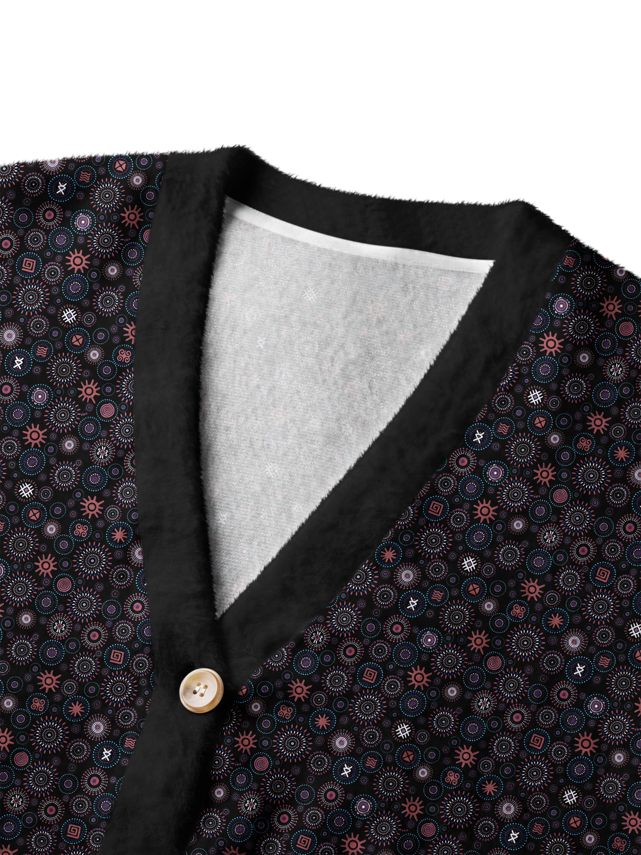Cherryswing Women's Tribal Medallion Fuzzy Knit Golf Cardigan
