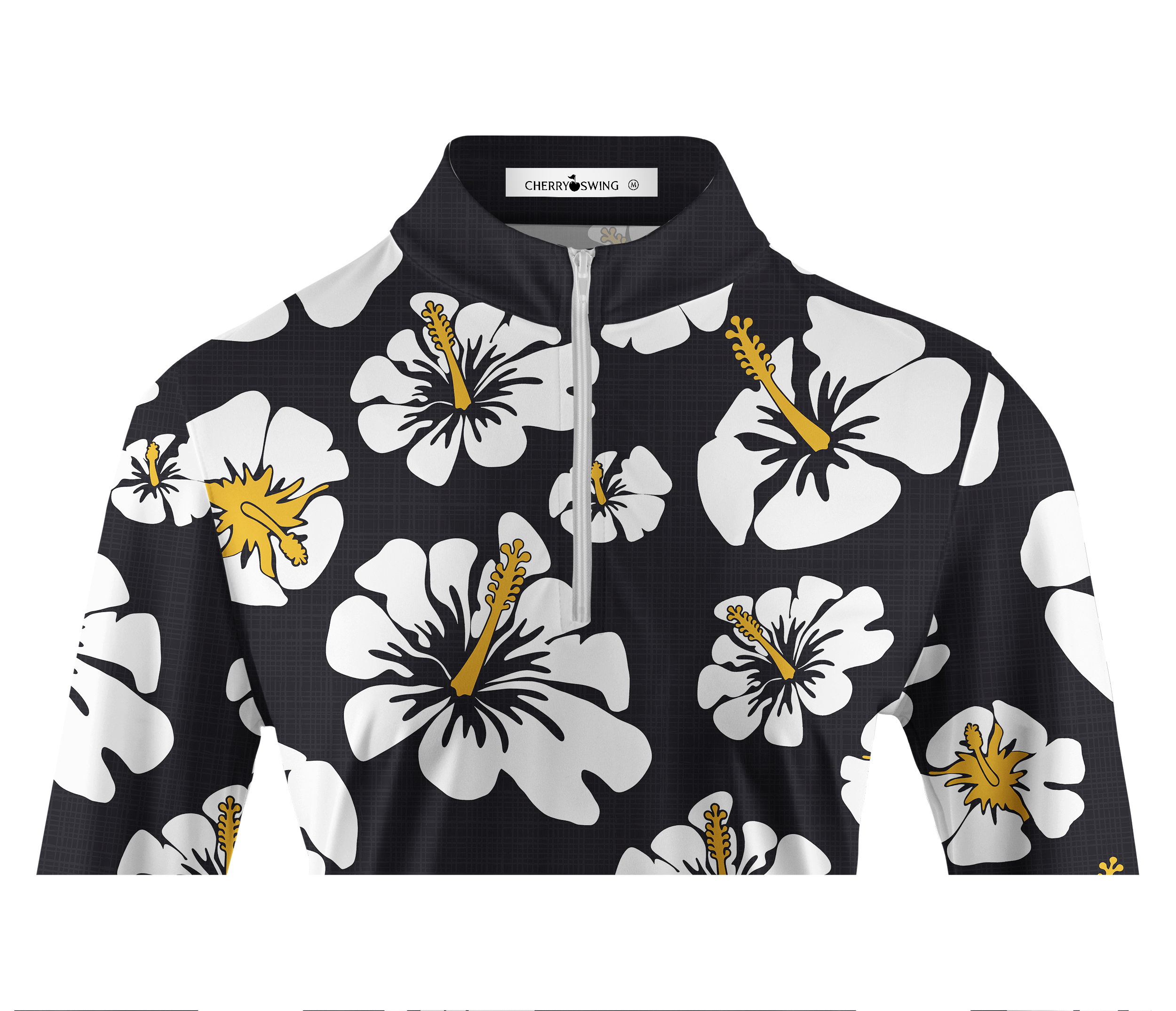 Cherryswing Women's Hibiscus Noir Long Sleeve Golf Shirt
