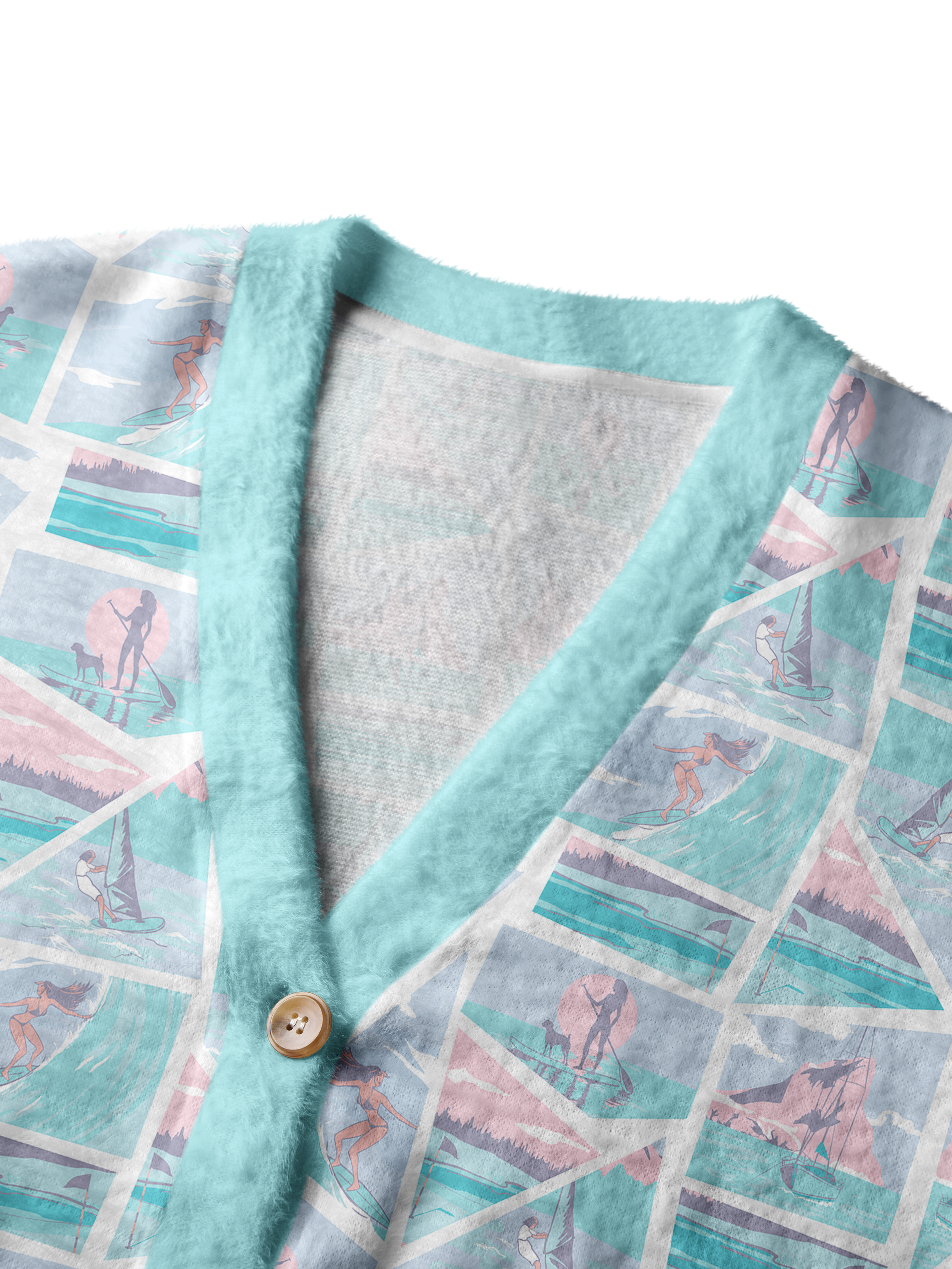 Cherryswing Women's Coastal Collage Fuzzy Knit Golf Cardigan