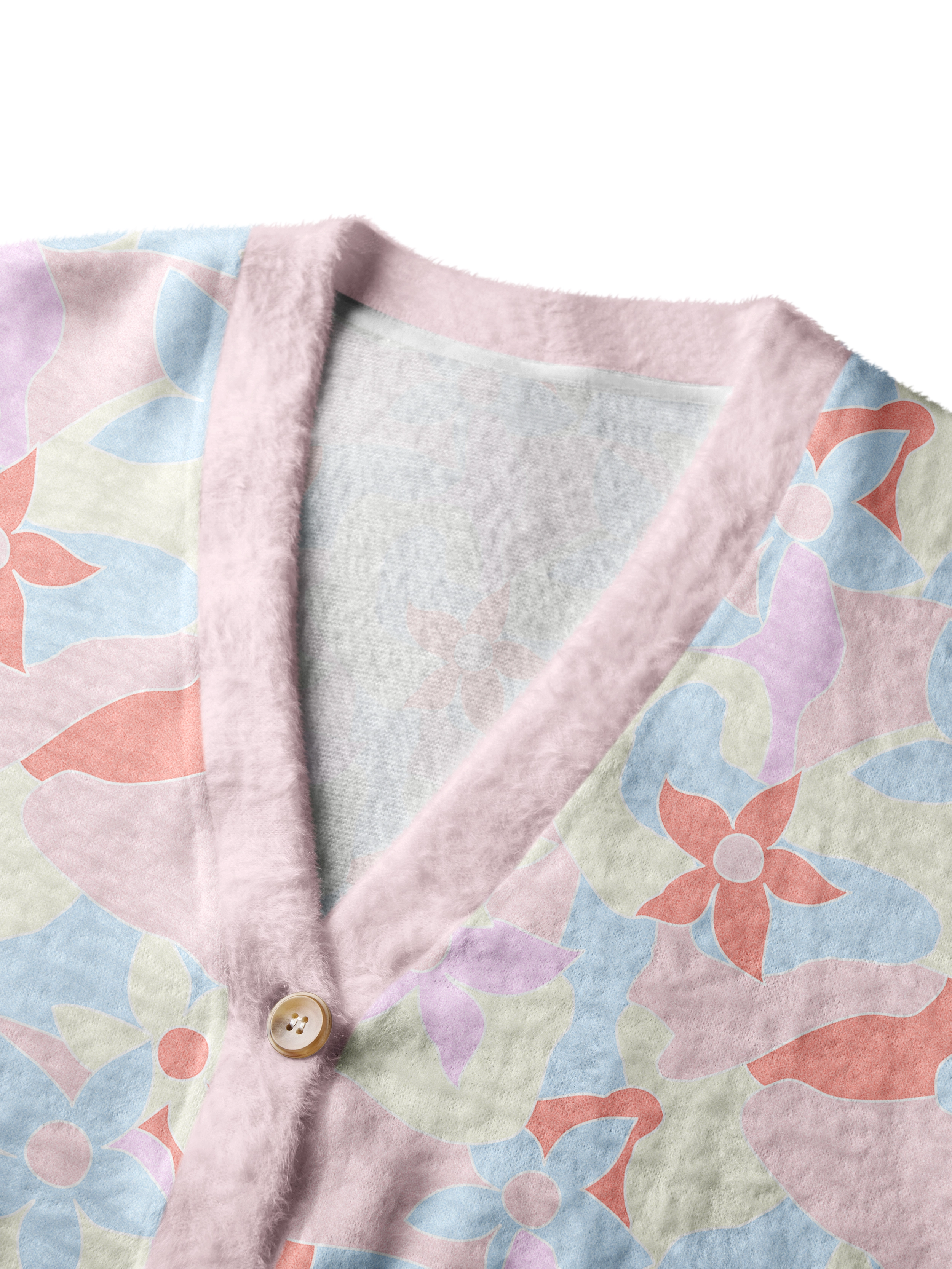 Birdbloom Women's Pastel Garden Fuzzy Knit Lounge Cardigan