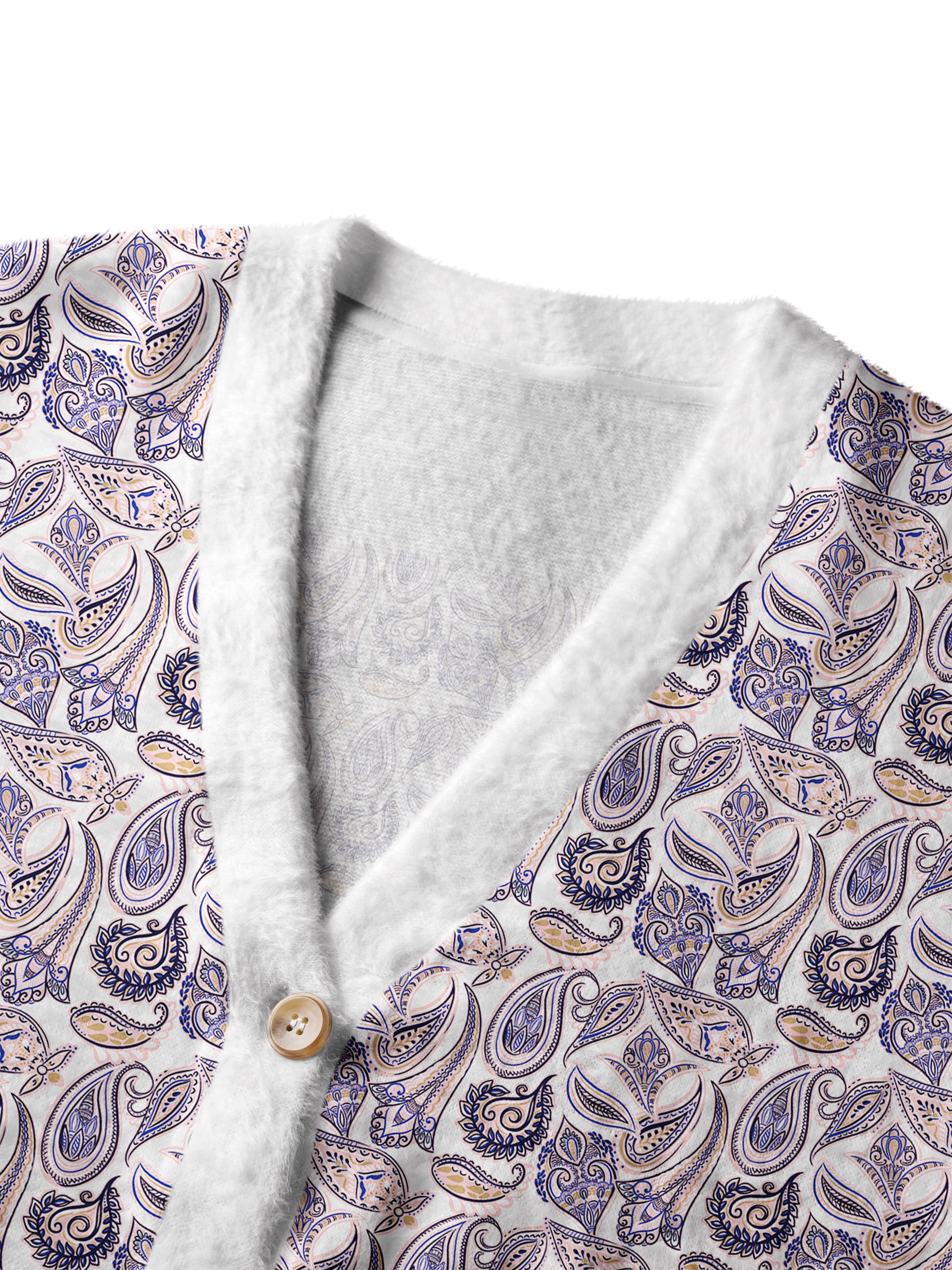 Cherryswing Women's Paisley Retro Fuzzy Knit Golf Cardigan