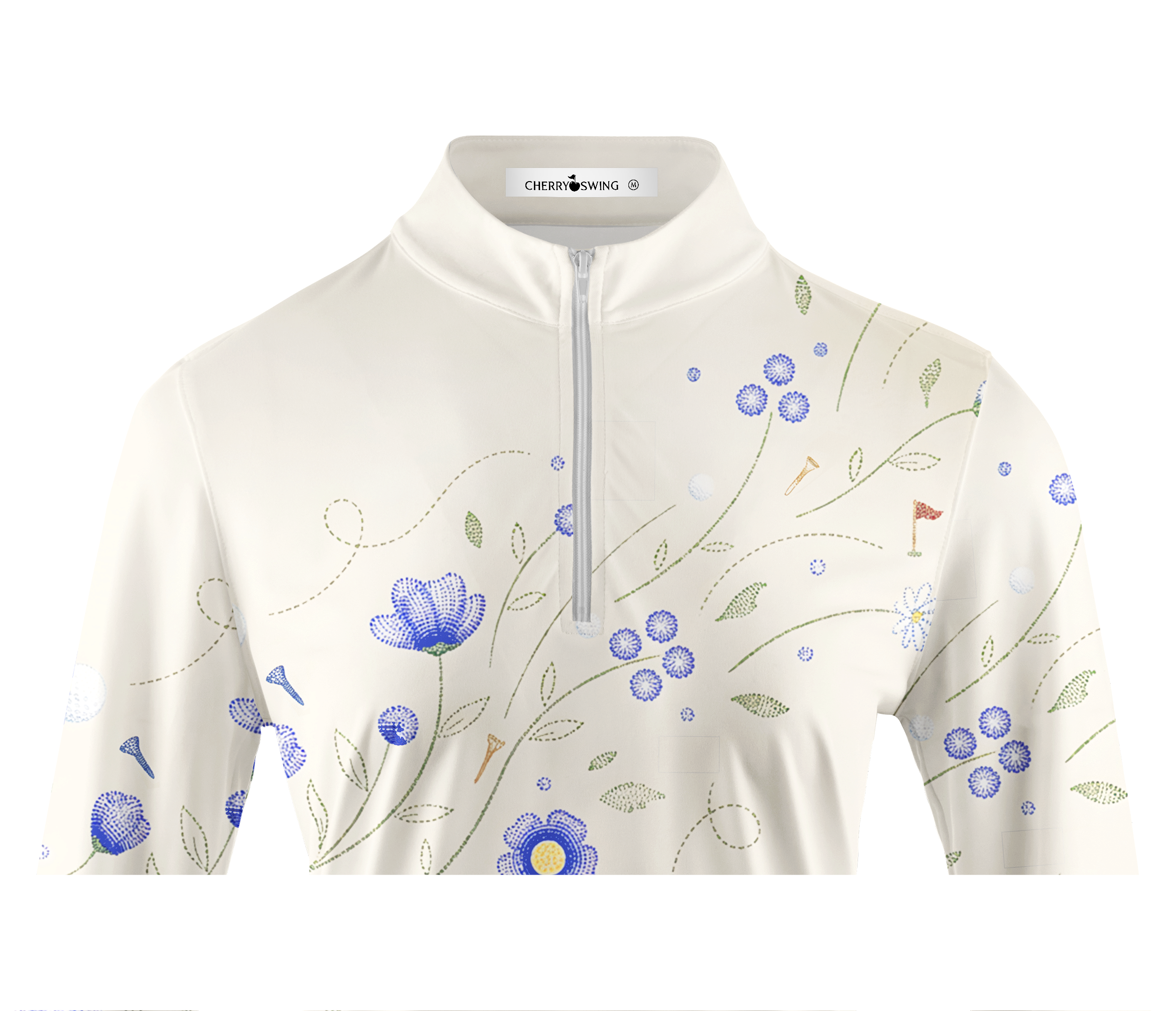 Cherryswing Women's Azure Meadow Stitch Long Sleeve Golf Shirt
