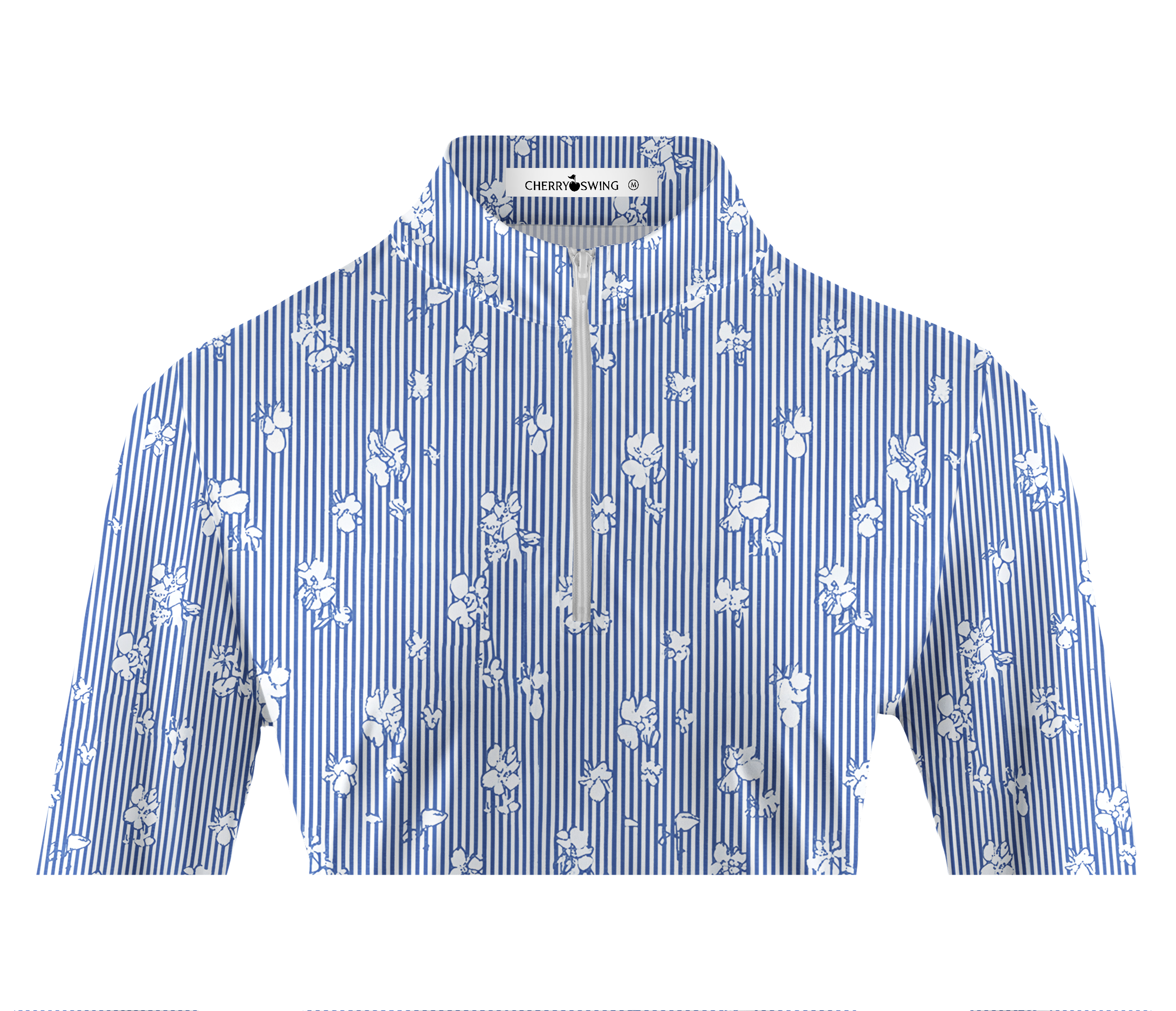 Cherryswing Women's Nautical Floral Stripe Long Sleeve Golf Shirt