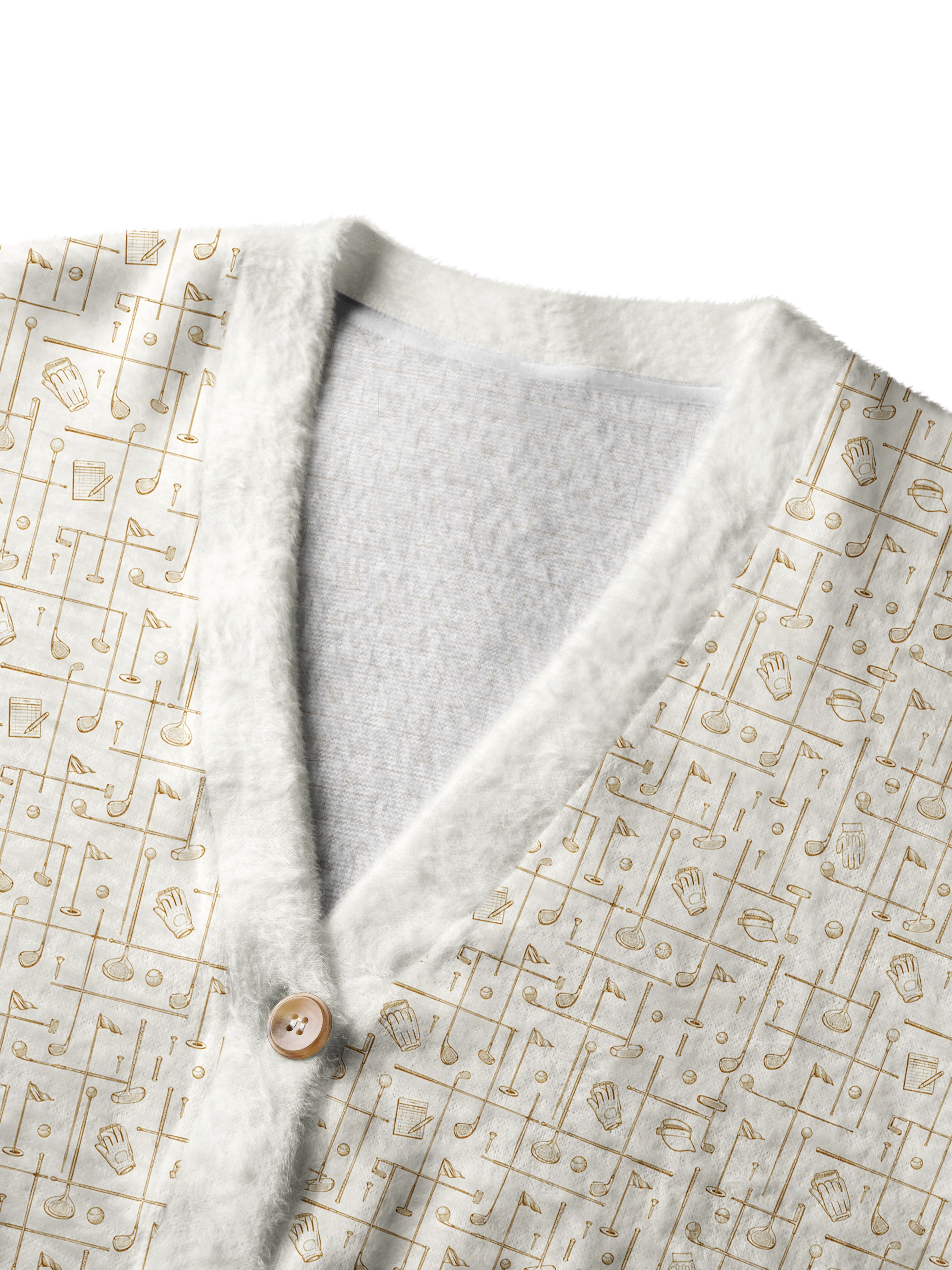 Cherryswing Women's Golden Grid Fuzzy Knit Golf Cardigan
