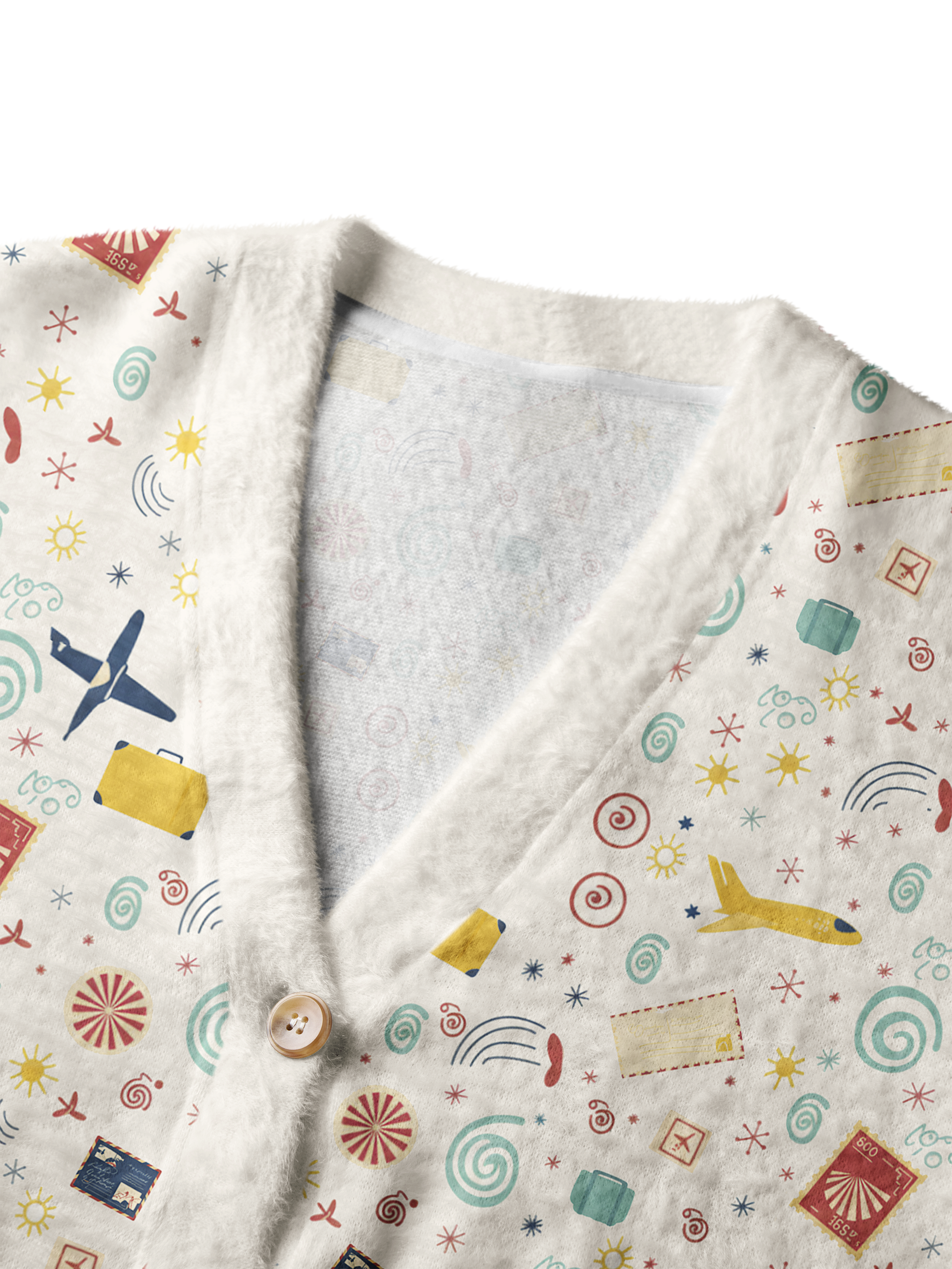 Cherryswing Women's Passport Print Fuzzy Knit Golf Cardigan