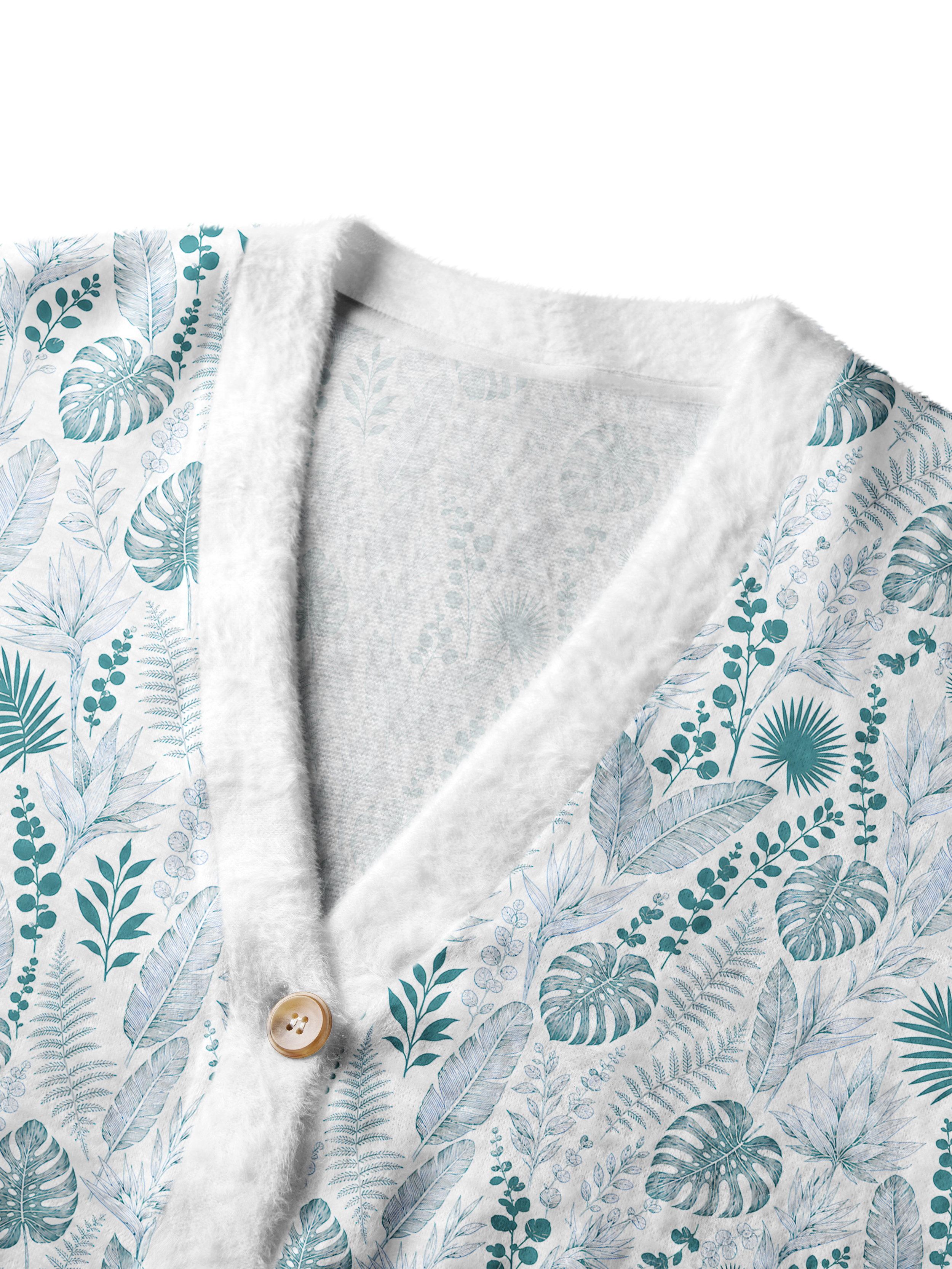 Cherryswing Women's Tropical Leaf Fuzzy Knit Golf Cardigan