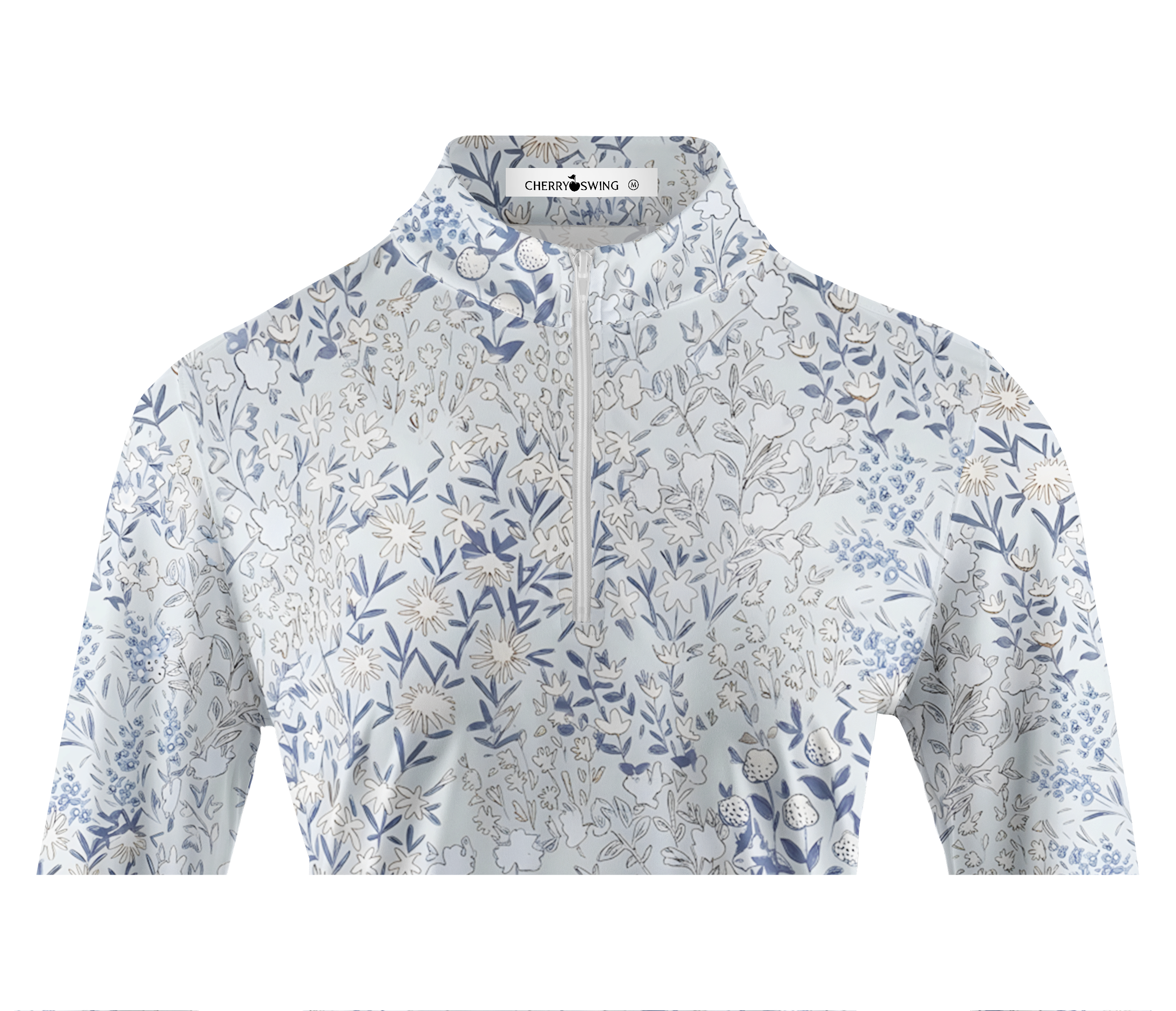 Cherryswing Women's Porcelain Botanical Sketch Long Sleeve Golf Shirt