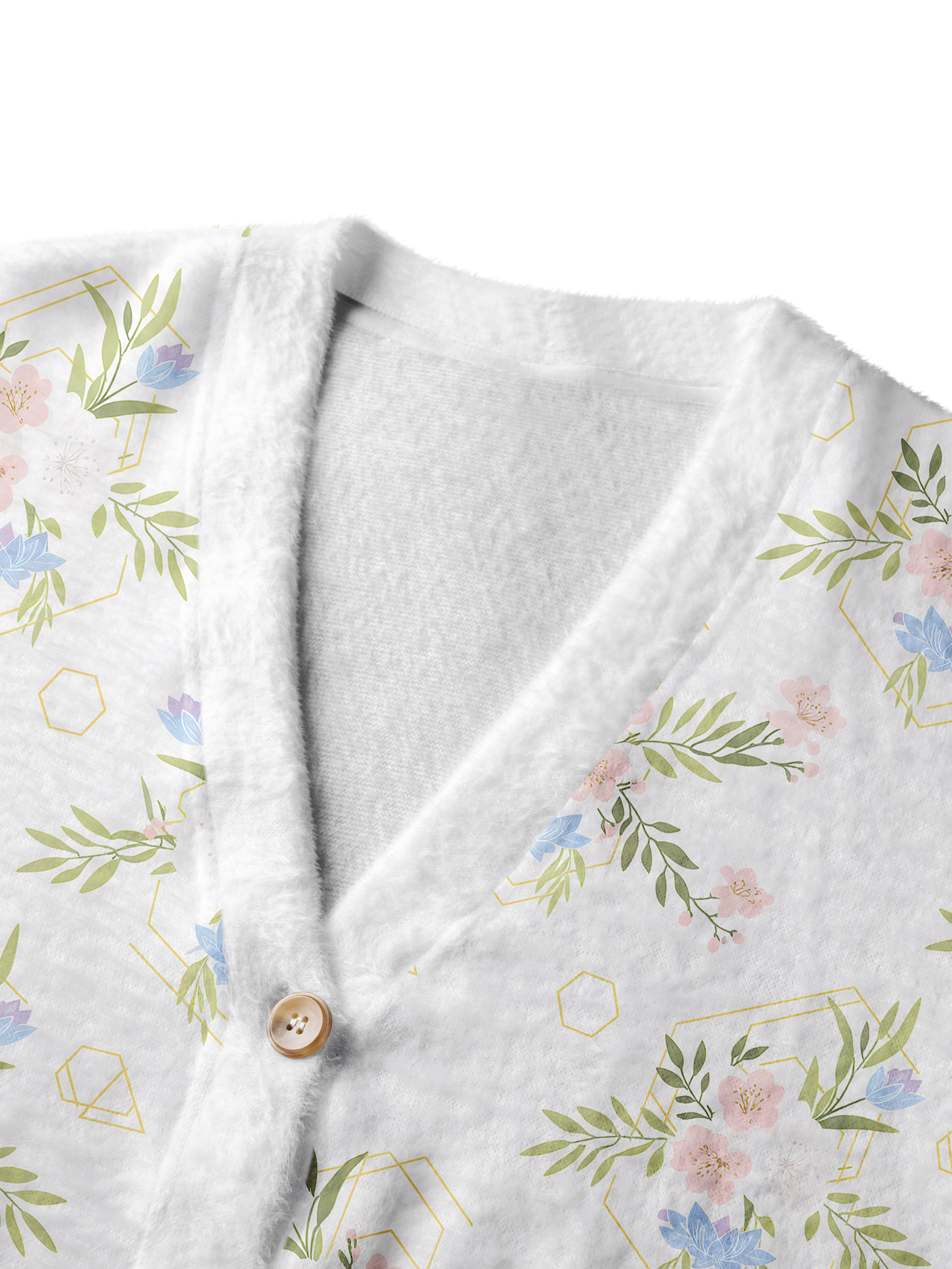 Cherryswing Women's Botanical Lines Fuzzy Knit Golf Cardigan