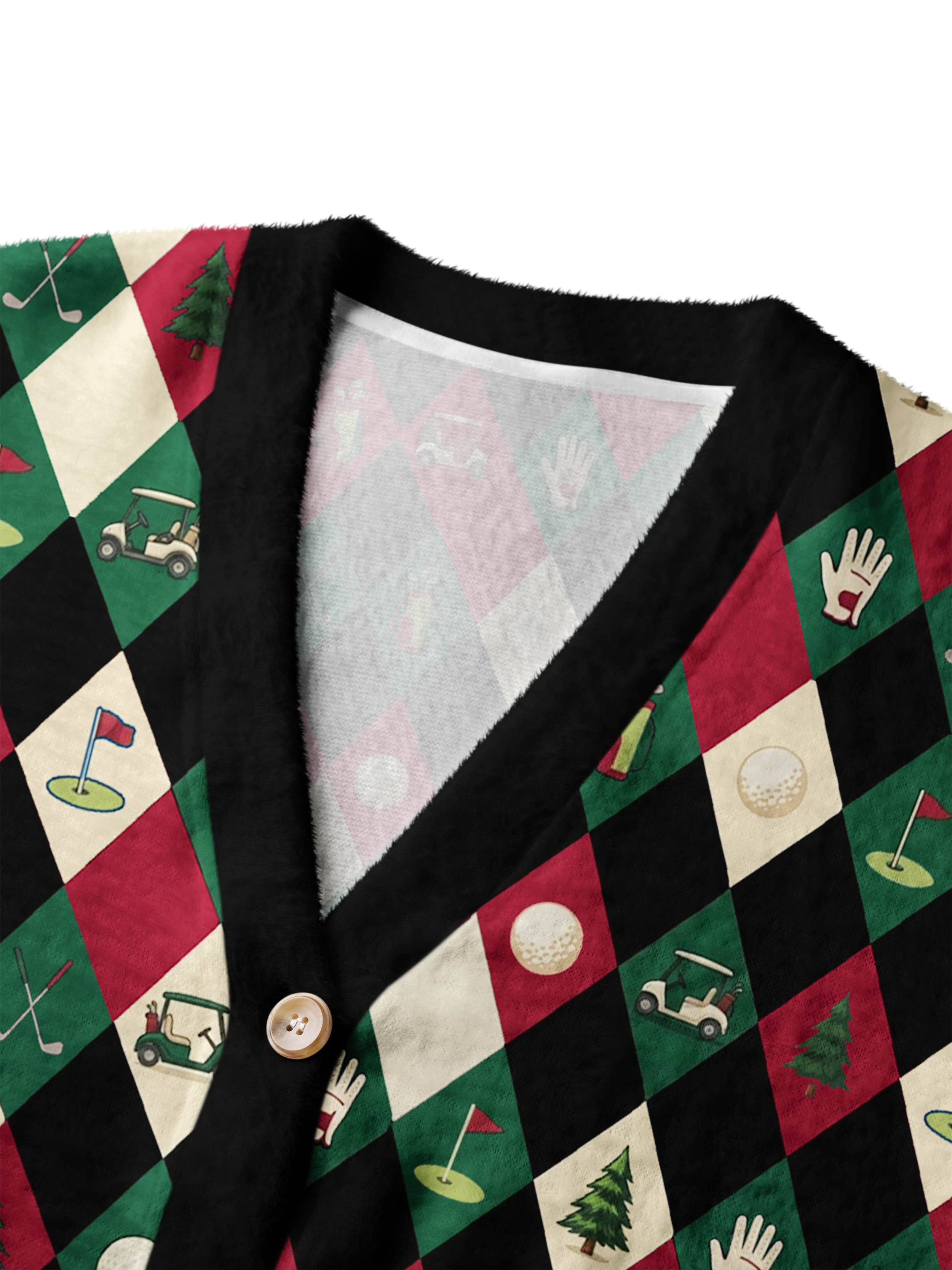 Cherryswing Women's Retro Diamond Golf Fuzzy Knit Golf Cardigan