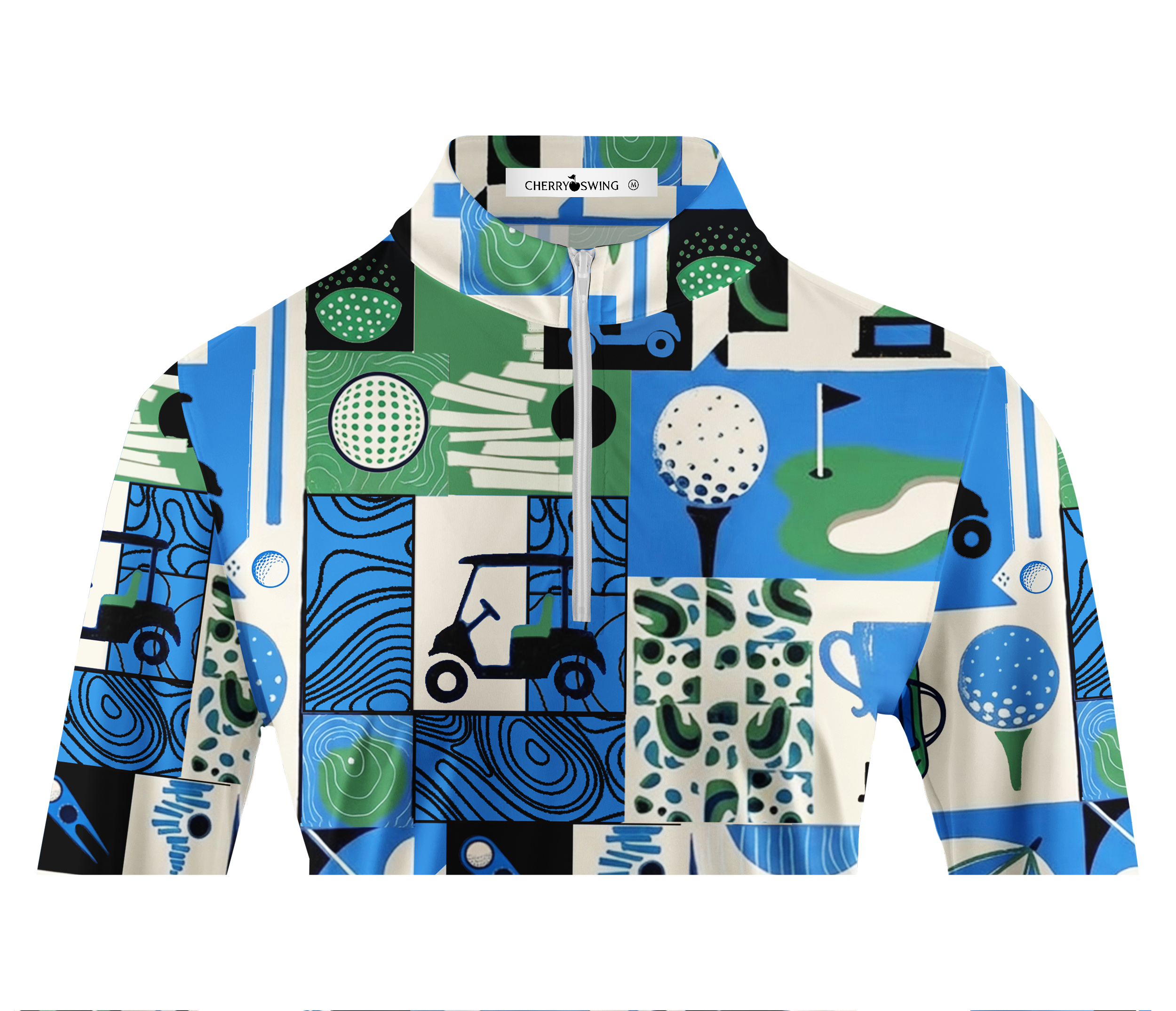 Cherryswing Women's Golf Collage Patchwork Long Sleeve Golf Shirt