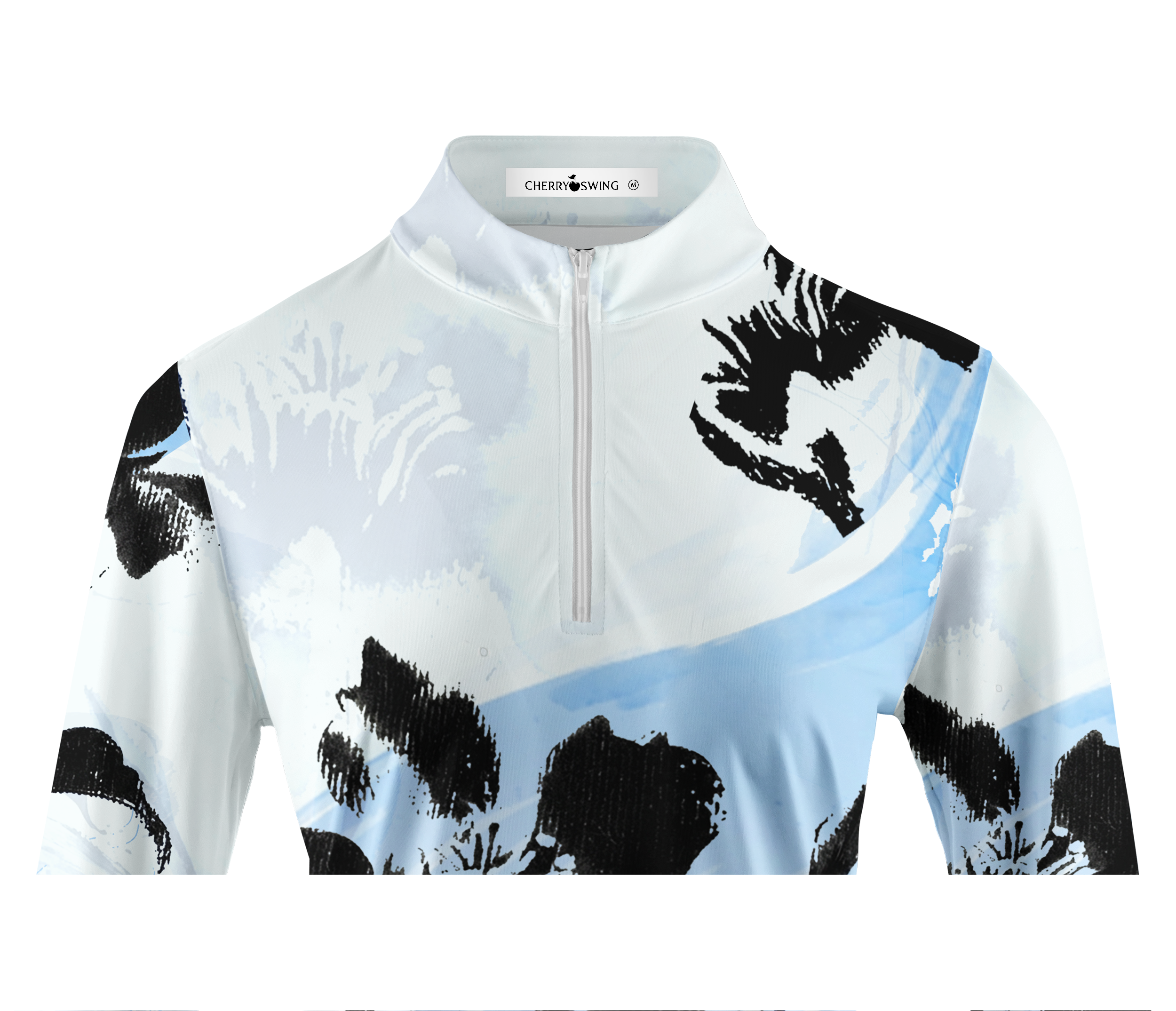 Cherryswing Women's Ink Flower Watercolor Long Sleeve Golf Shirt