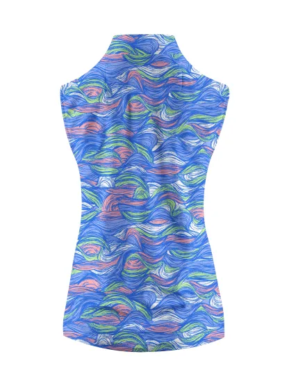 Cherryswing Women's Colored Waves Swaying Sleeveless Golf Shirt