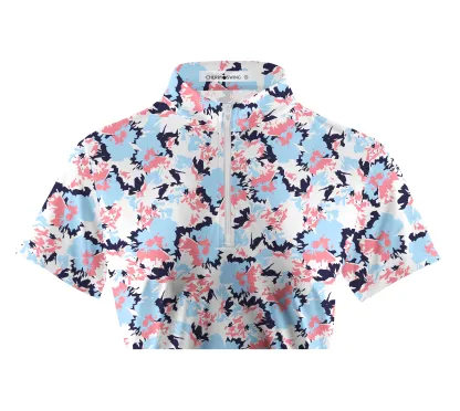 Cherryswing Women's Floral Symphony Short Sleeve Golf Polo Shirt