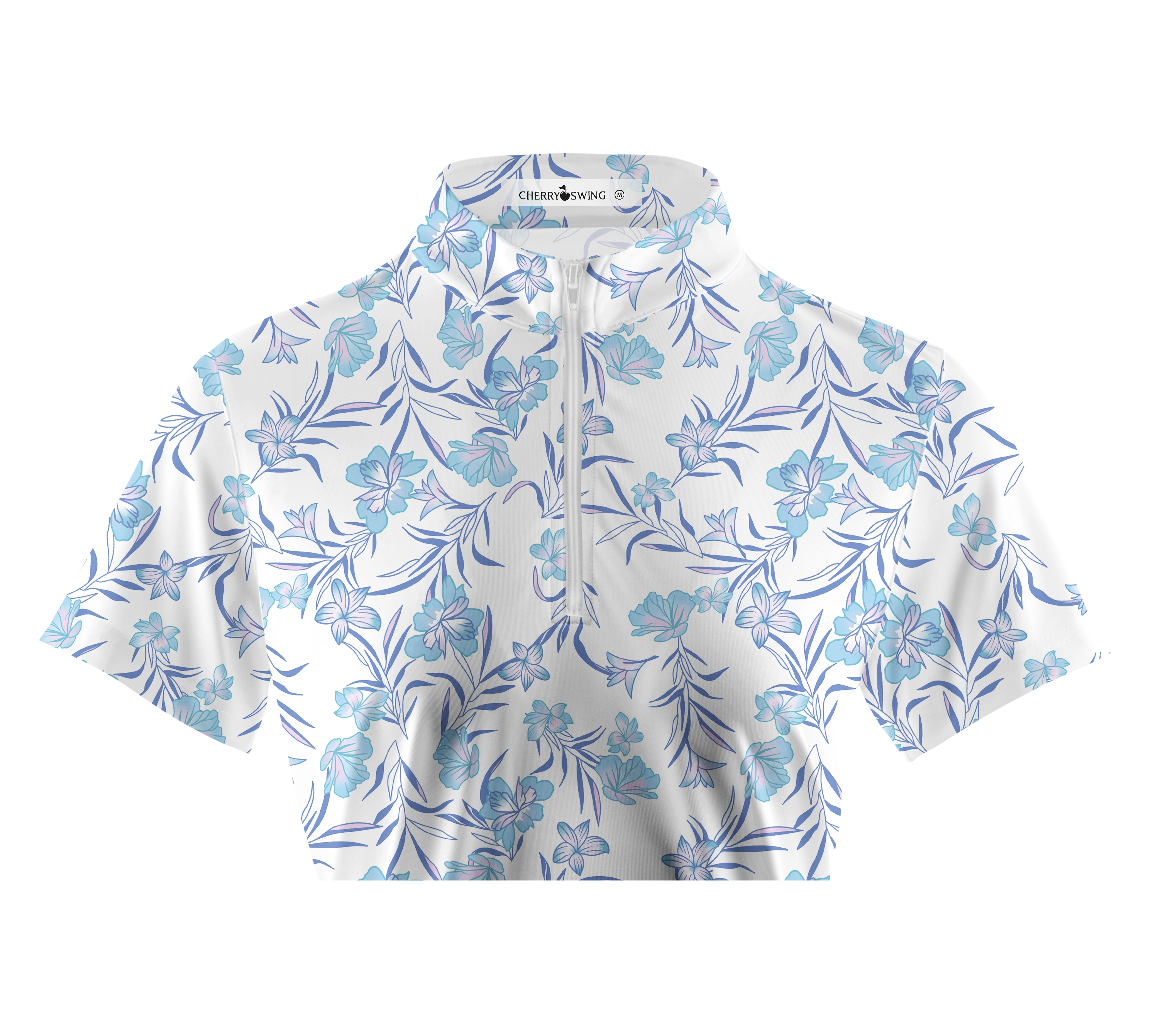 Cherryswing Women's Blue Floral Golf Sleeve Polo Shirt