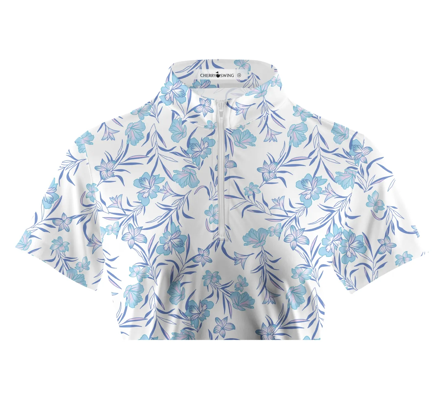 Cherryswing Women's Blue Floral Golf Sleeve Polo Shirt