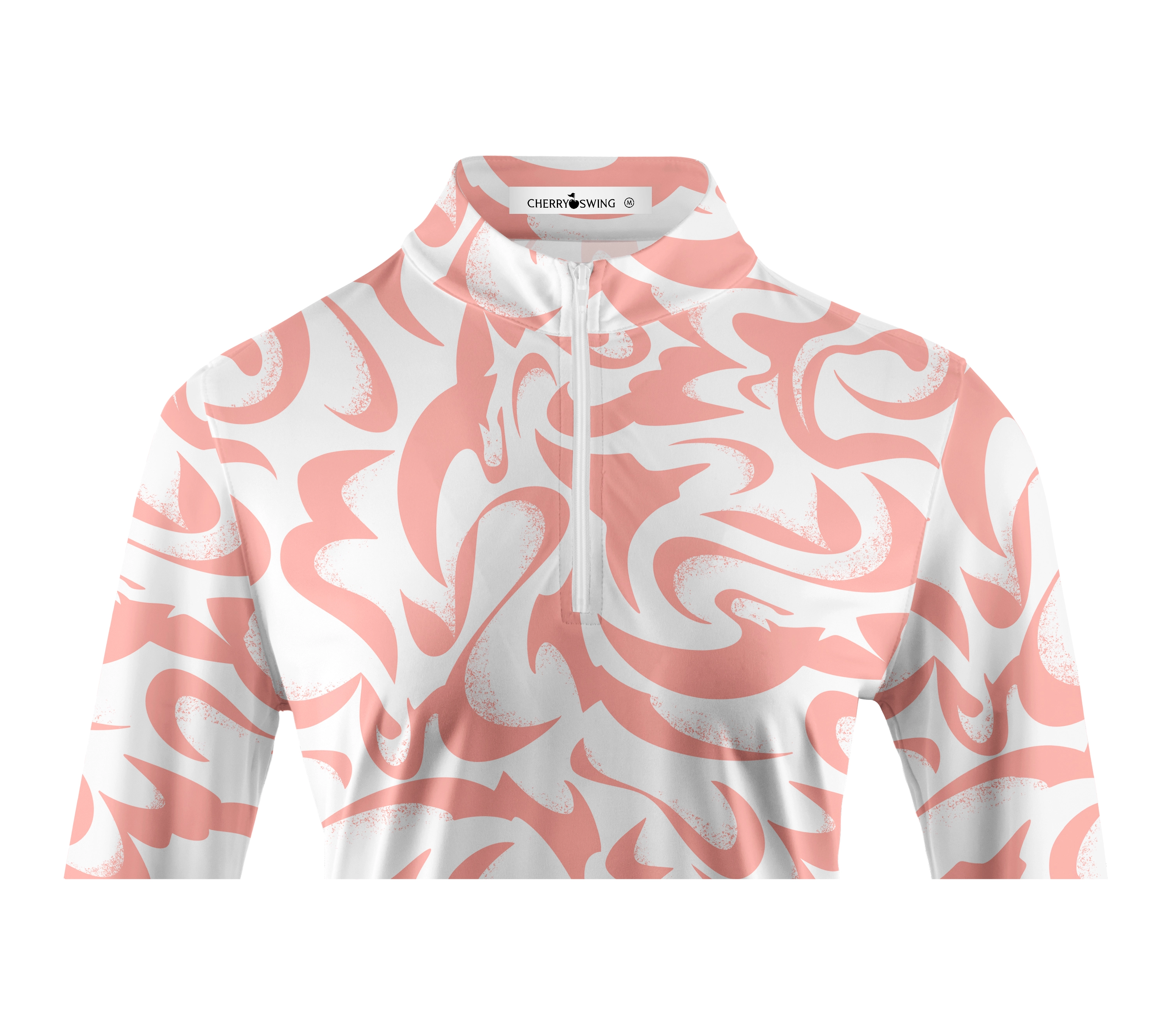 Cherryswing Women's Coral Bloom Abstract Long Sleeve Polo Shirt