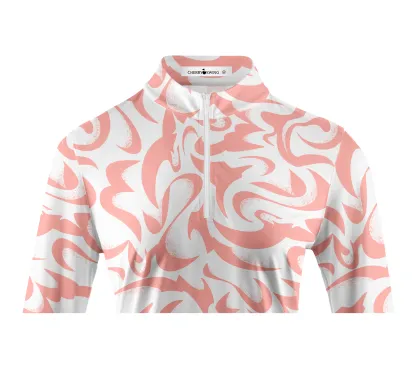 Cherryswing Women's Coral Bloom Abstract Long Sleeve Polo Shirt