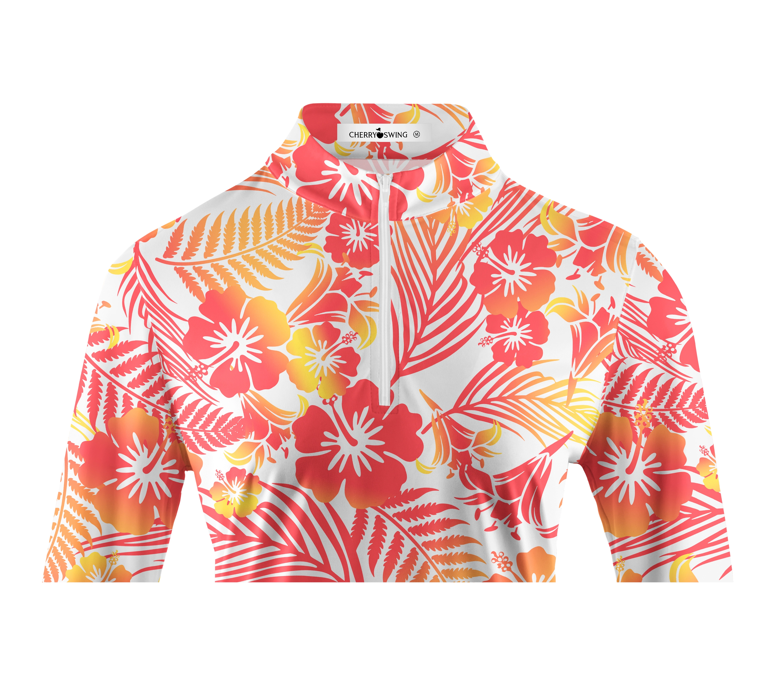 Cherryswing Women's  Tropical Blossom Long Sleeve Golf Polo Shirt