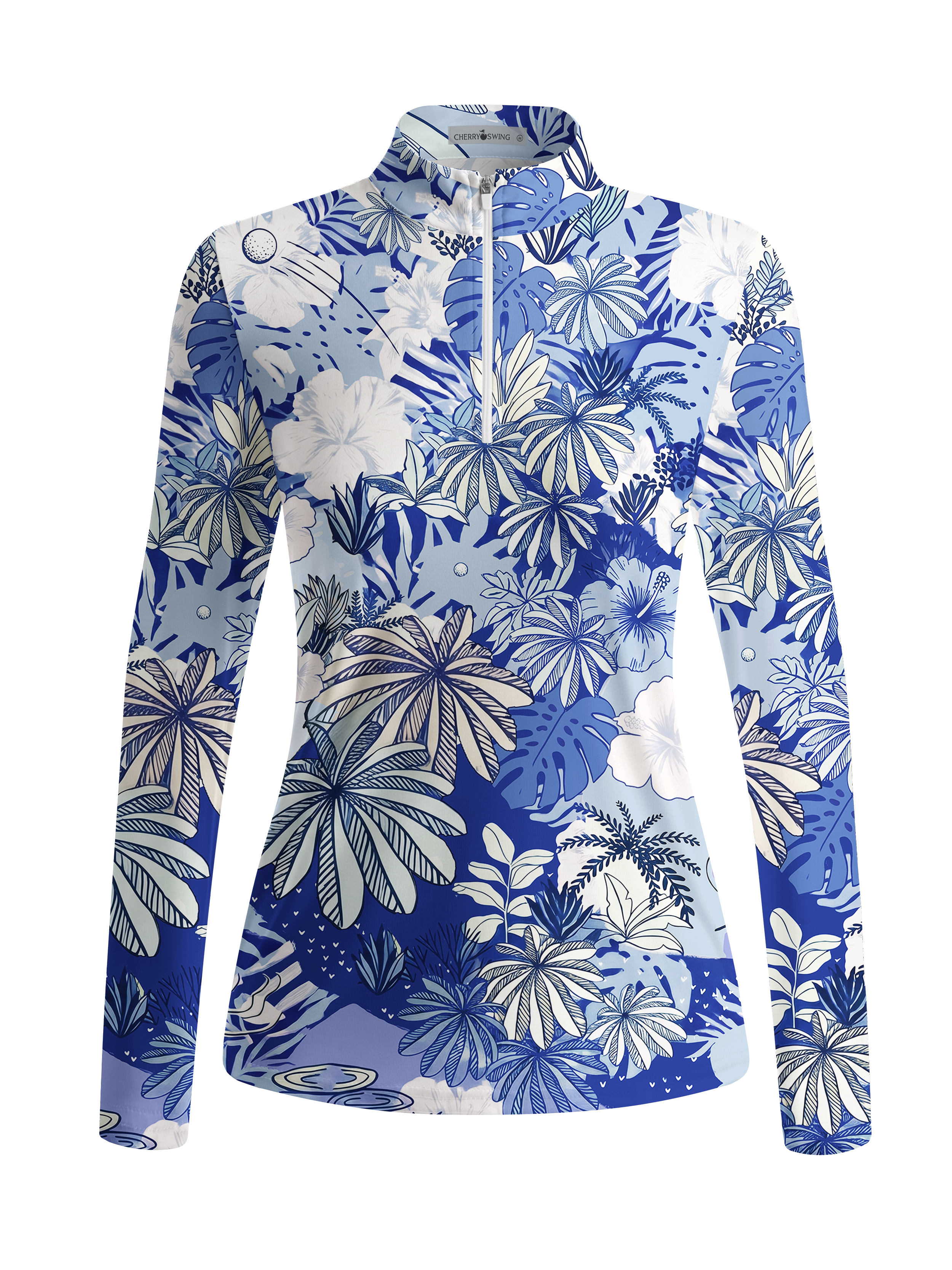 Cherryswing Women's Gradient Color FlowersLong Sleeve Golf Polo