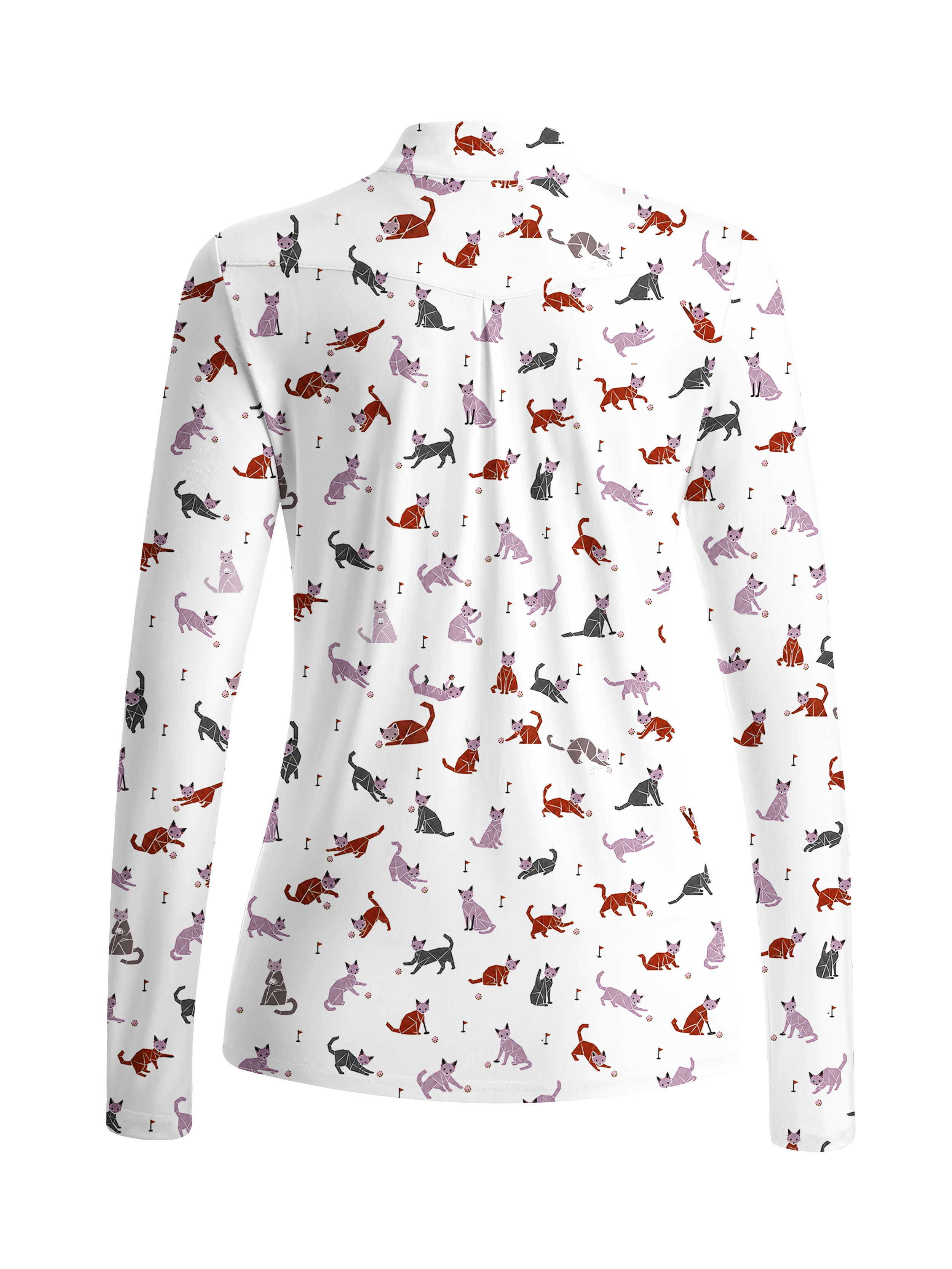 Cherryswing Women's Playful Cat Pattern Long Sleeve Golf Shirt