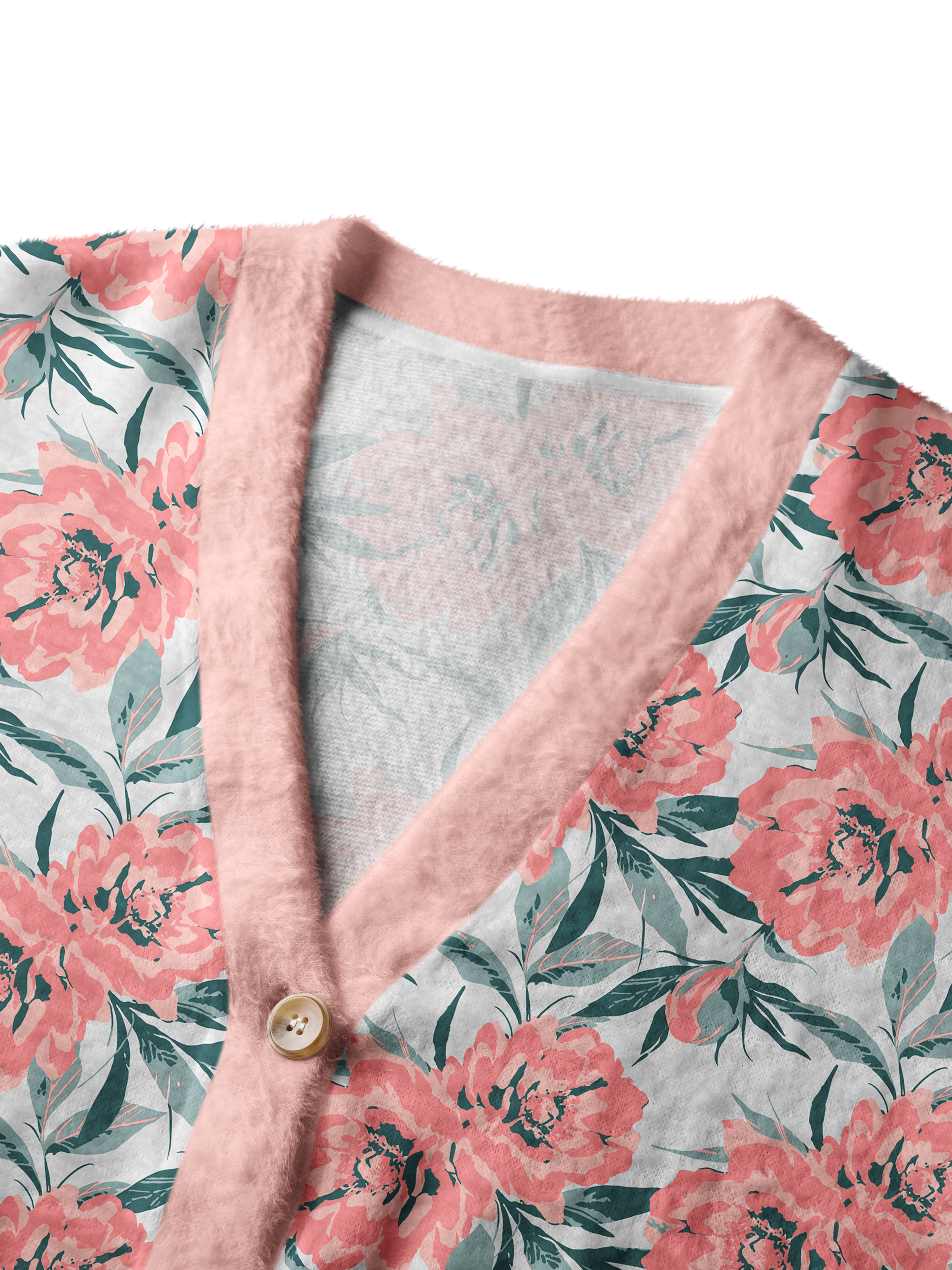 Cherryswing Women's Peony Bloom Fuzzy Knit Golf Cardigan