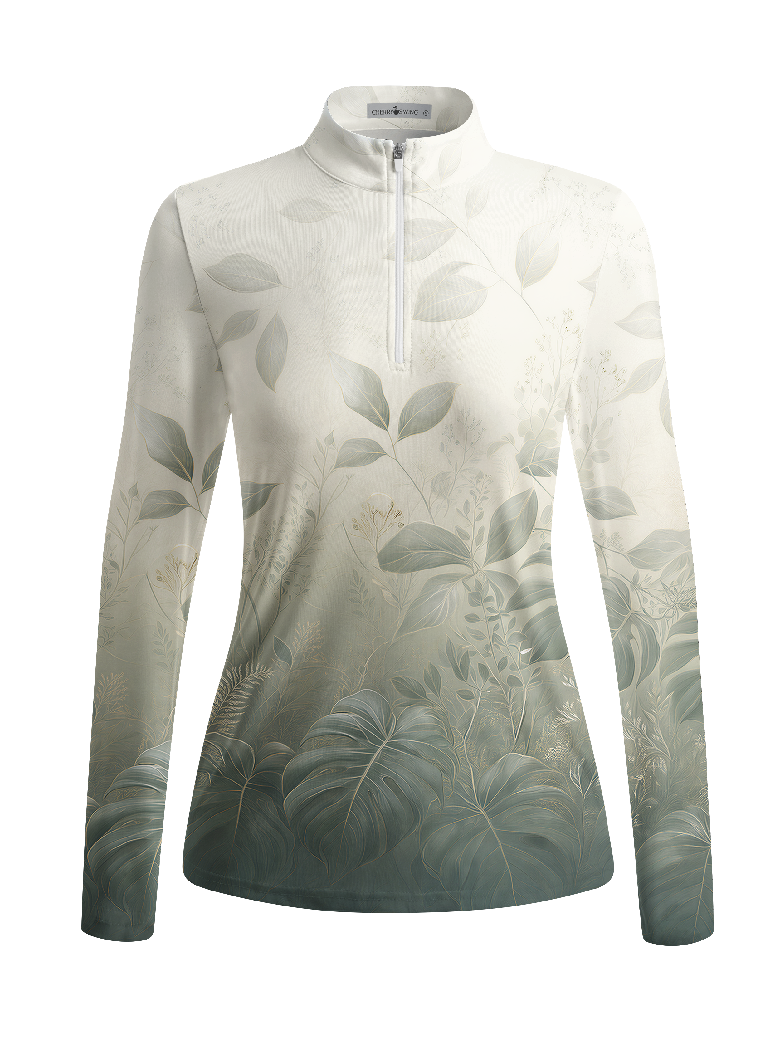 Cherryswing Women's Botanical Leaf Pattern Long Sleeve Golf Shirt