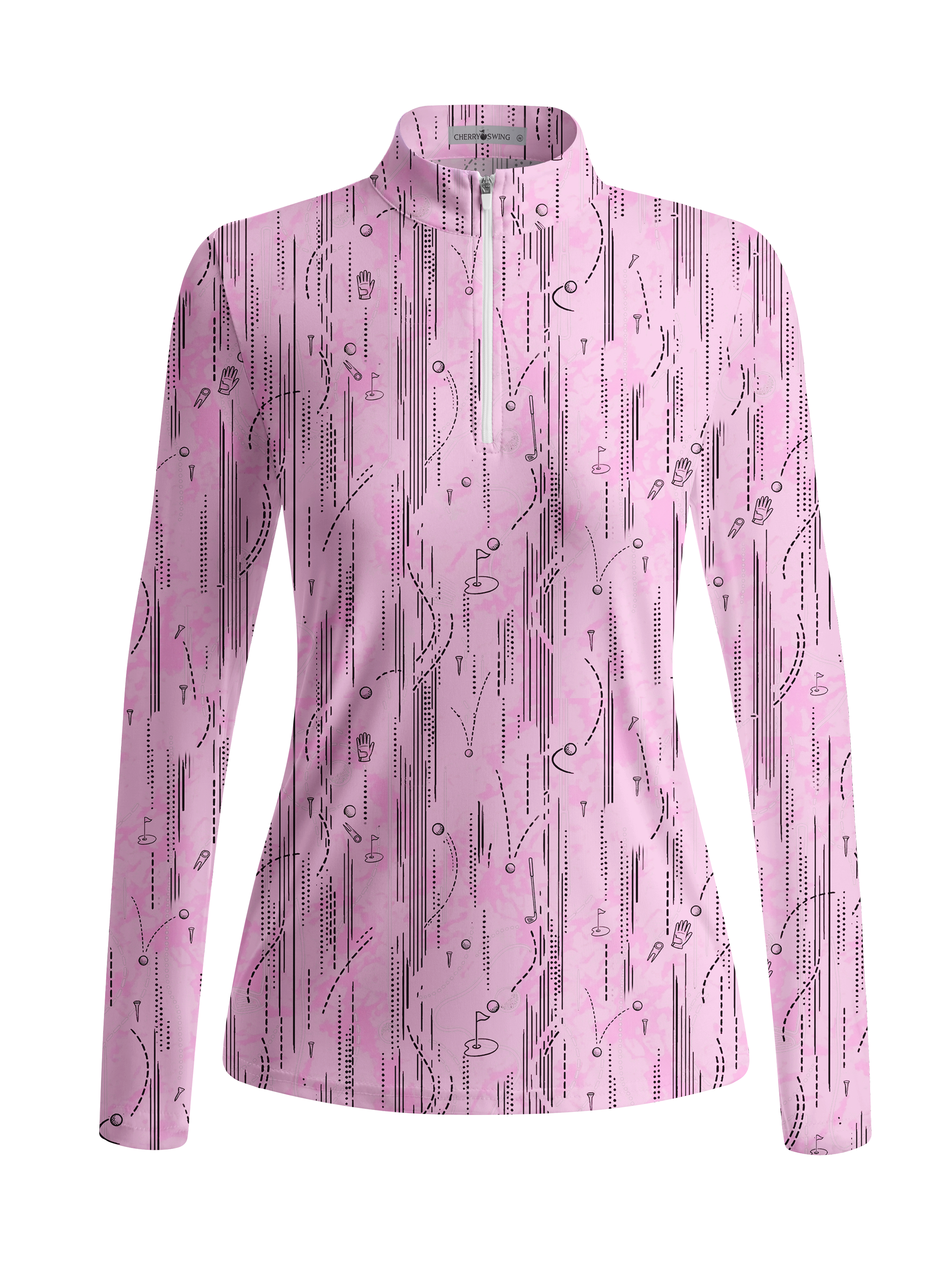Cherryswing Women's Gradient Color FlowersLong Sleeve Golf Polo