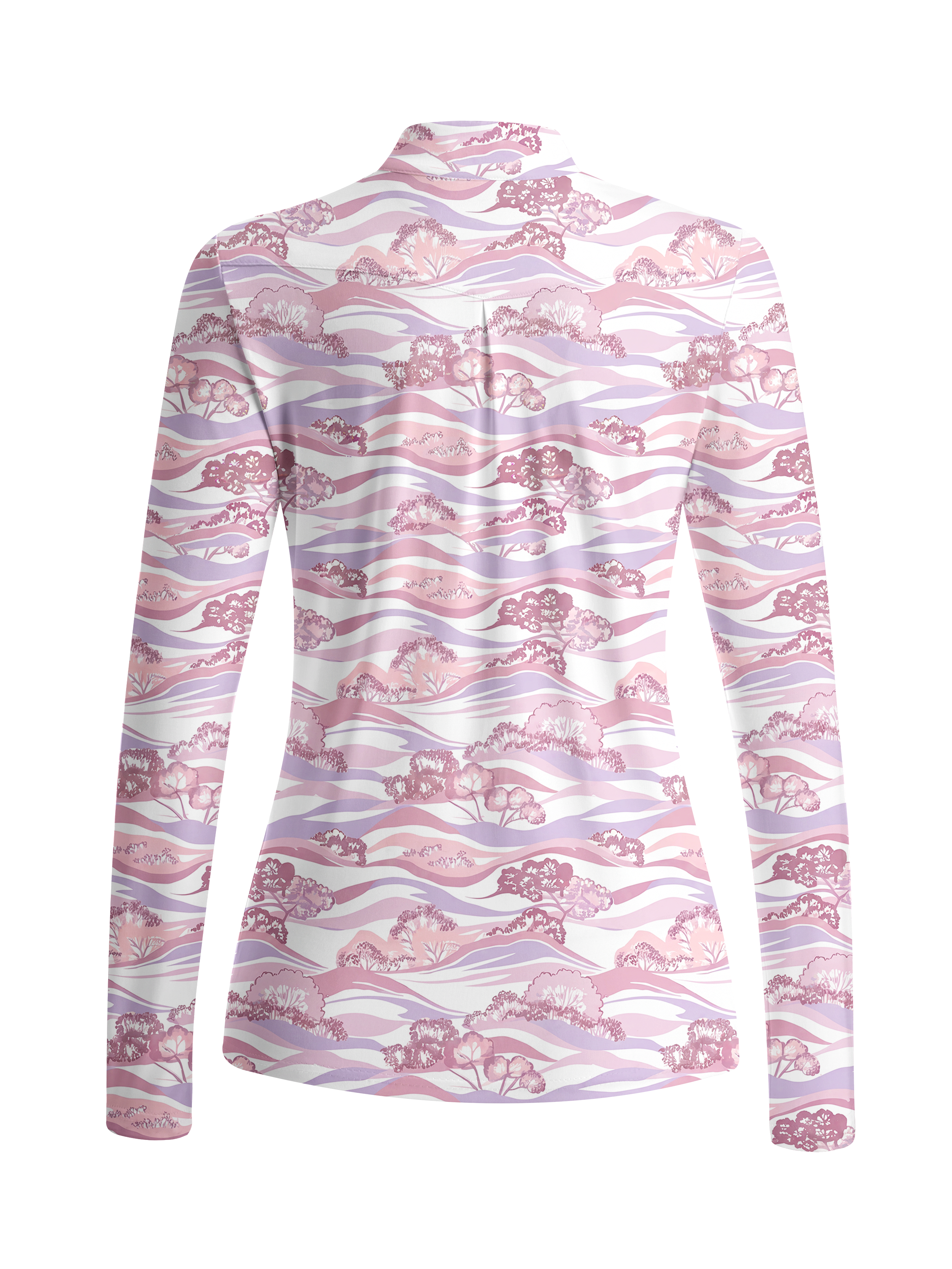 Cherryswing Women's Wavy Landscape Tree Long Sleeve Golf Shirt