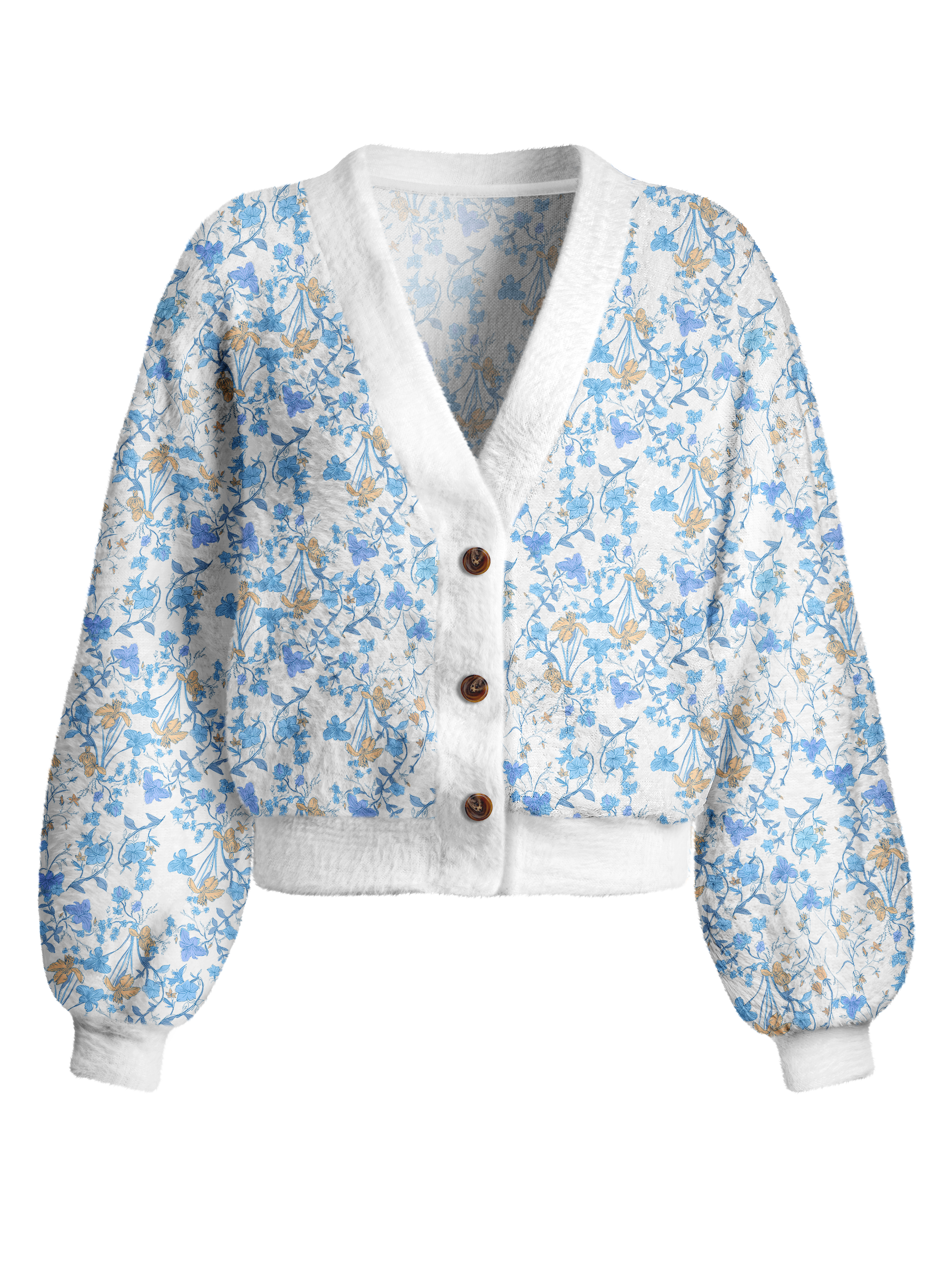 Cherryswing Women's Blue Garden Fuzzy Knit Golf Cardigan