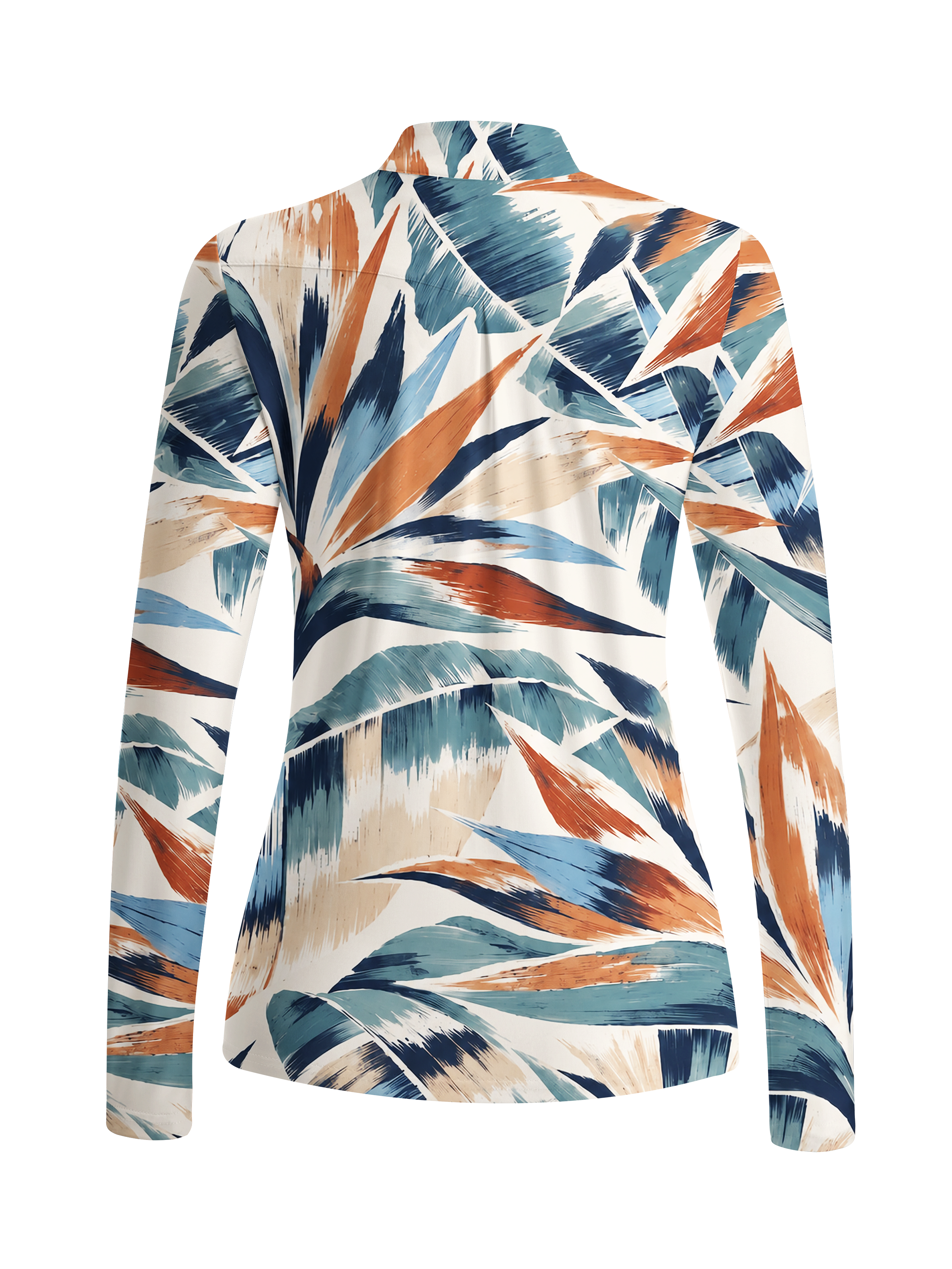 Cherryswing Women's Bold Brushstroke Tropical Leaf Long Sleeve Golf Shirt