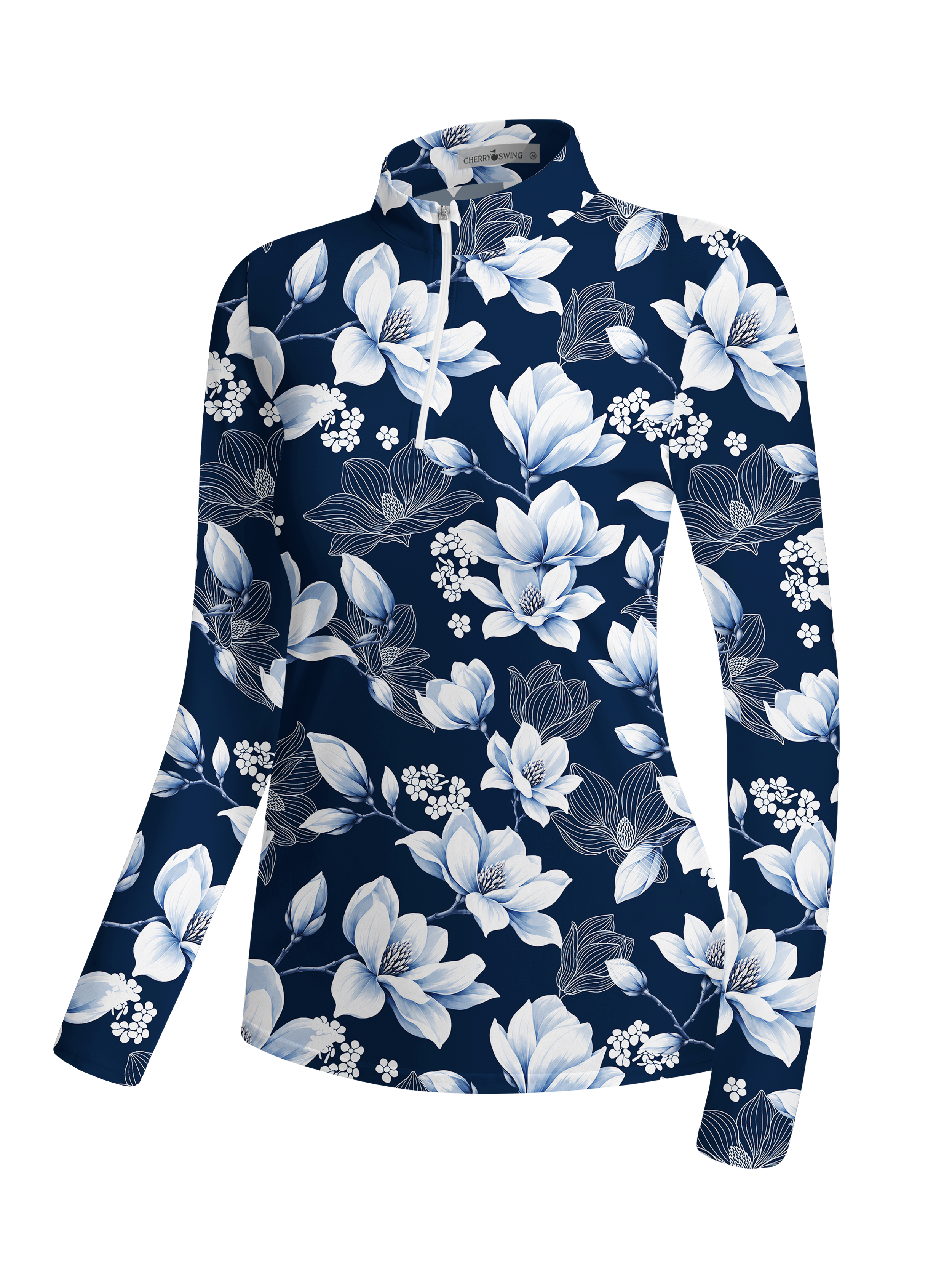 Cherryswing Women's Porcelain Style Magnolia Print Long Sleeve Golf