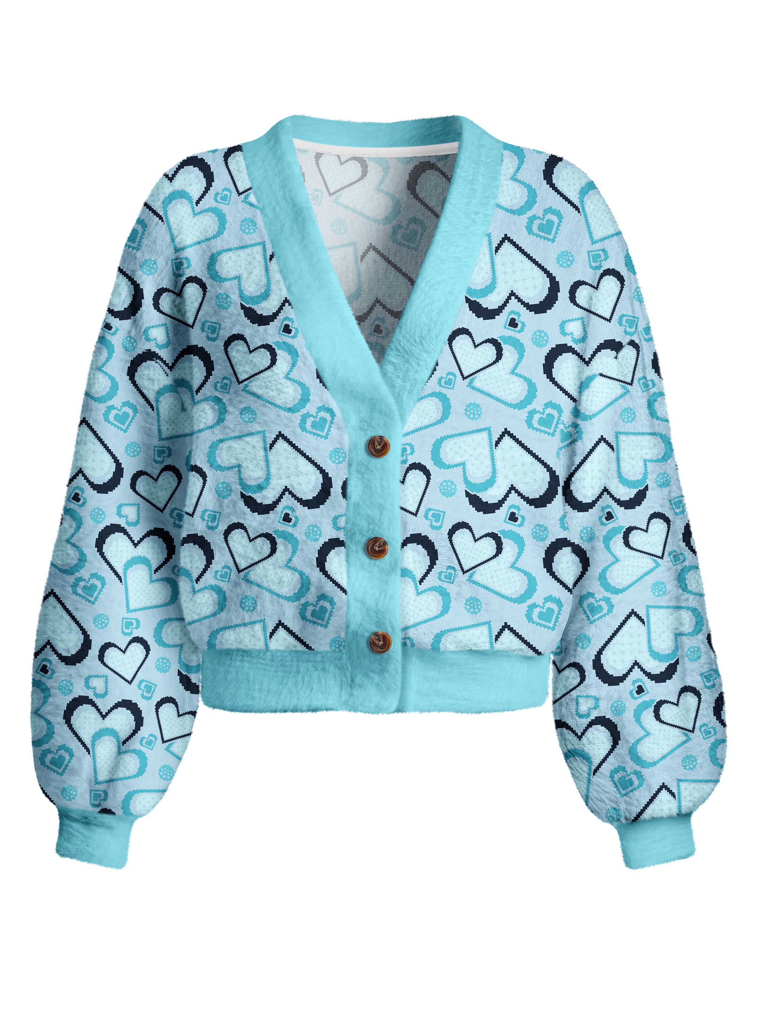 Cherryswing Women's Retro Pixel Heart Fuzzy Knit Golf Cardigan