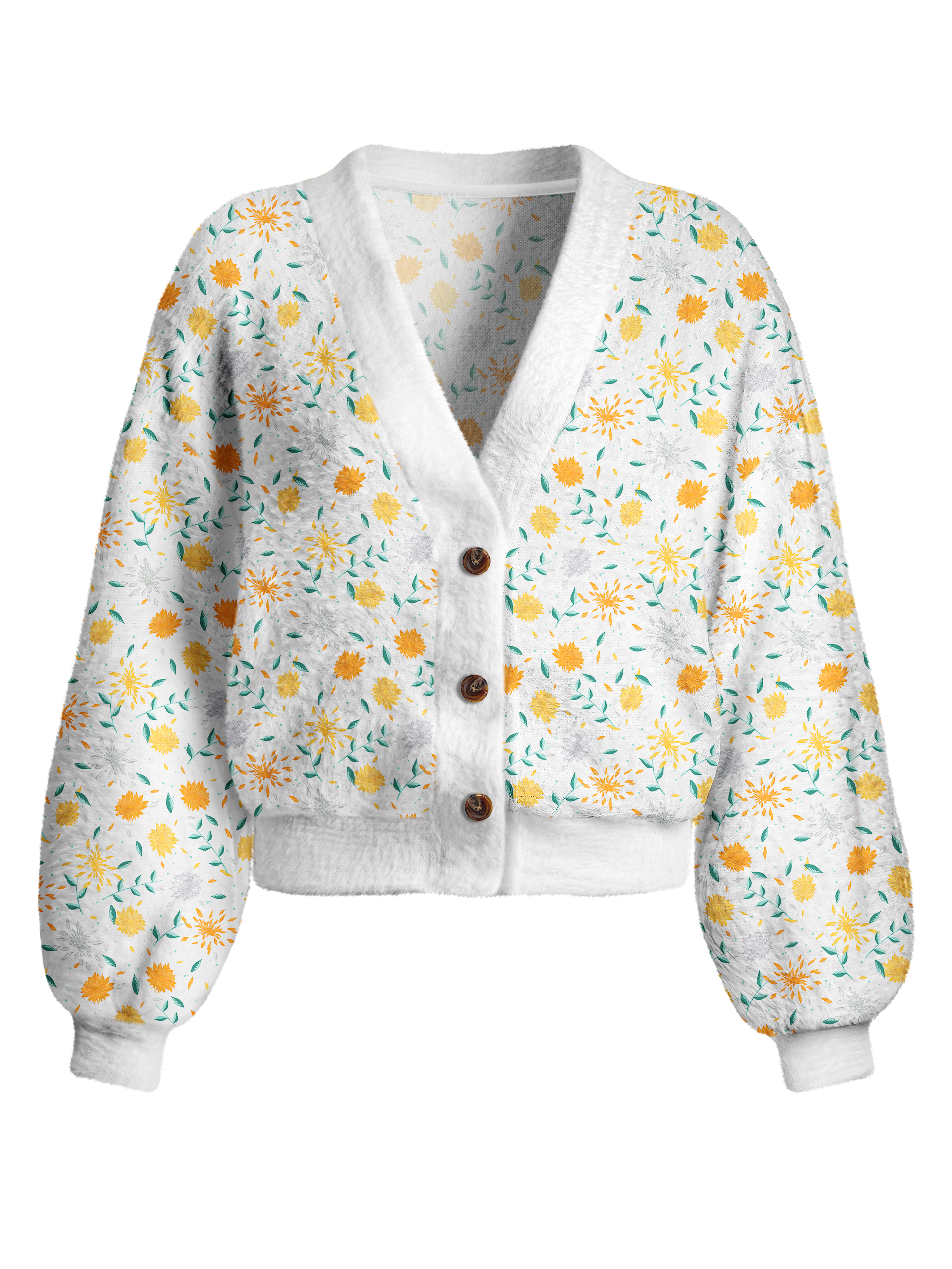 Cherryswing Women's Sunburst Meadow Fuzzy Knit Golf Cardigan