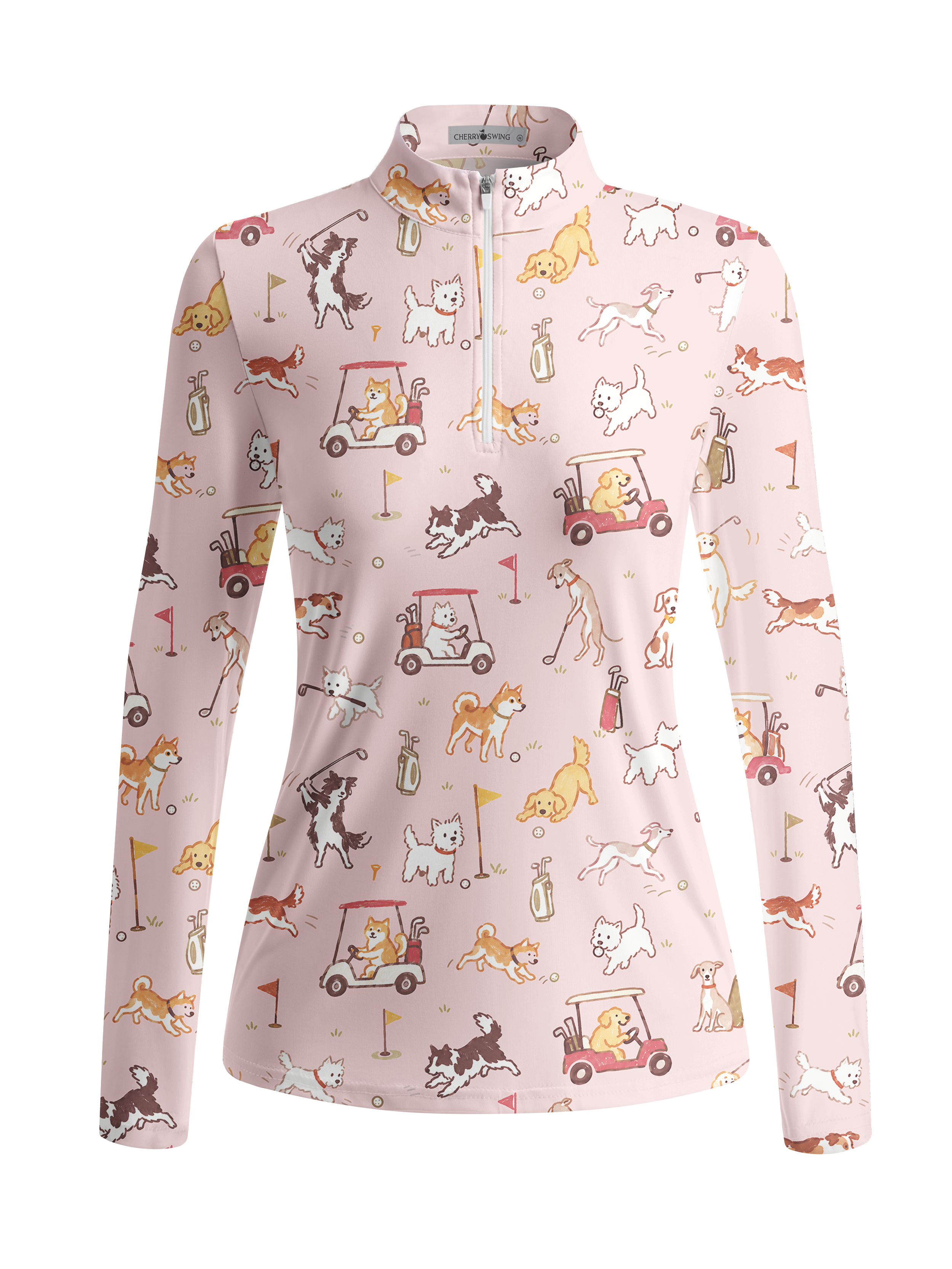 Cherryswing Women's Cute Golf Pup Novelty Print Long Sleeve Golf Shirt
