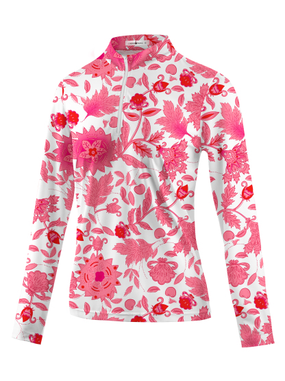 Cherryswing Women's Pink Botanical Long Sleeve Golf Shirt