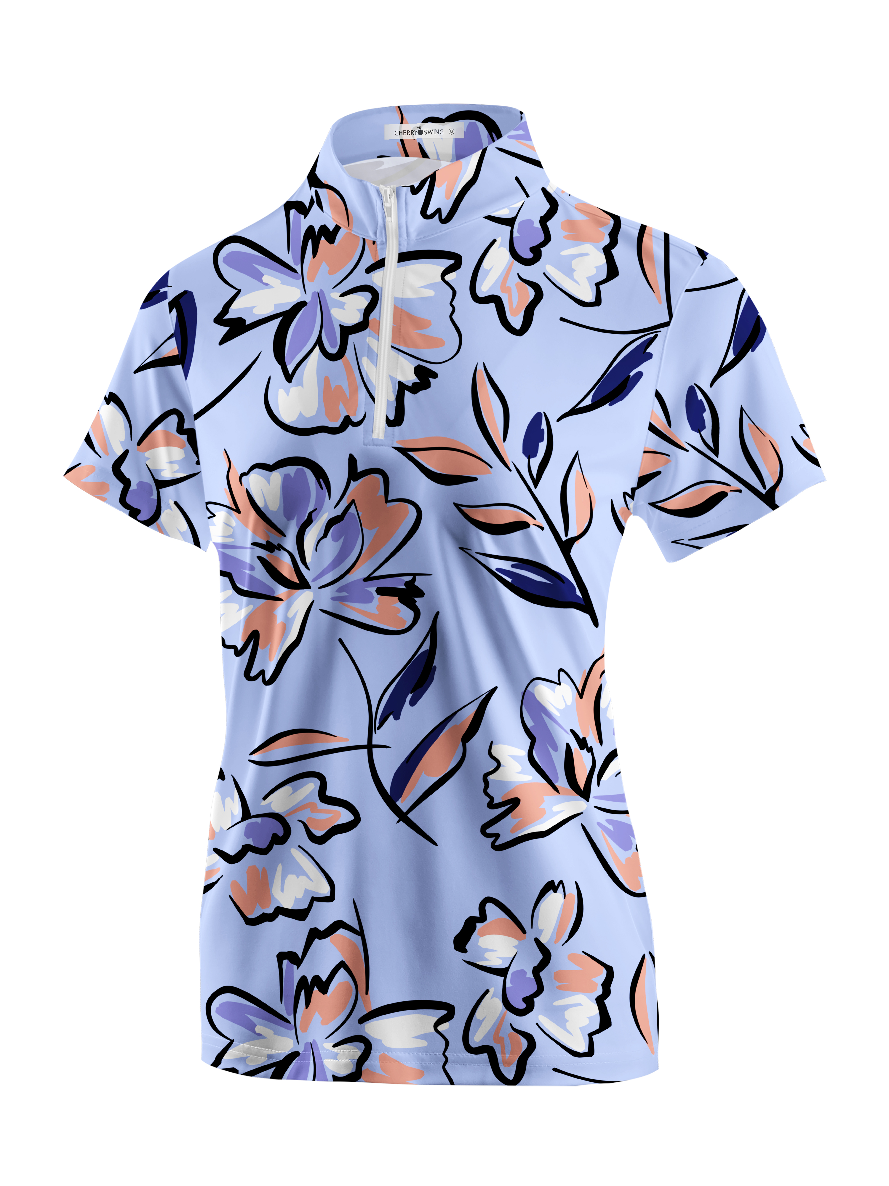 Cherryswing Women's Lilac Floral Short Sleeve Golf Shirt