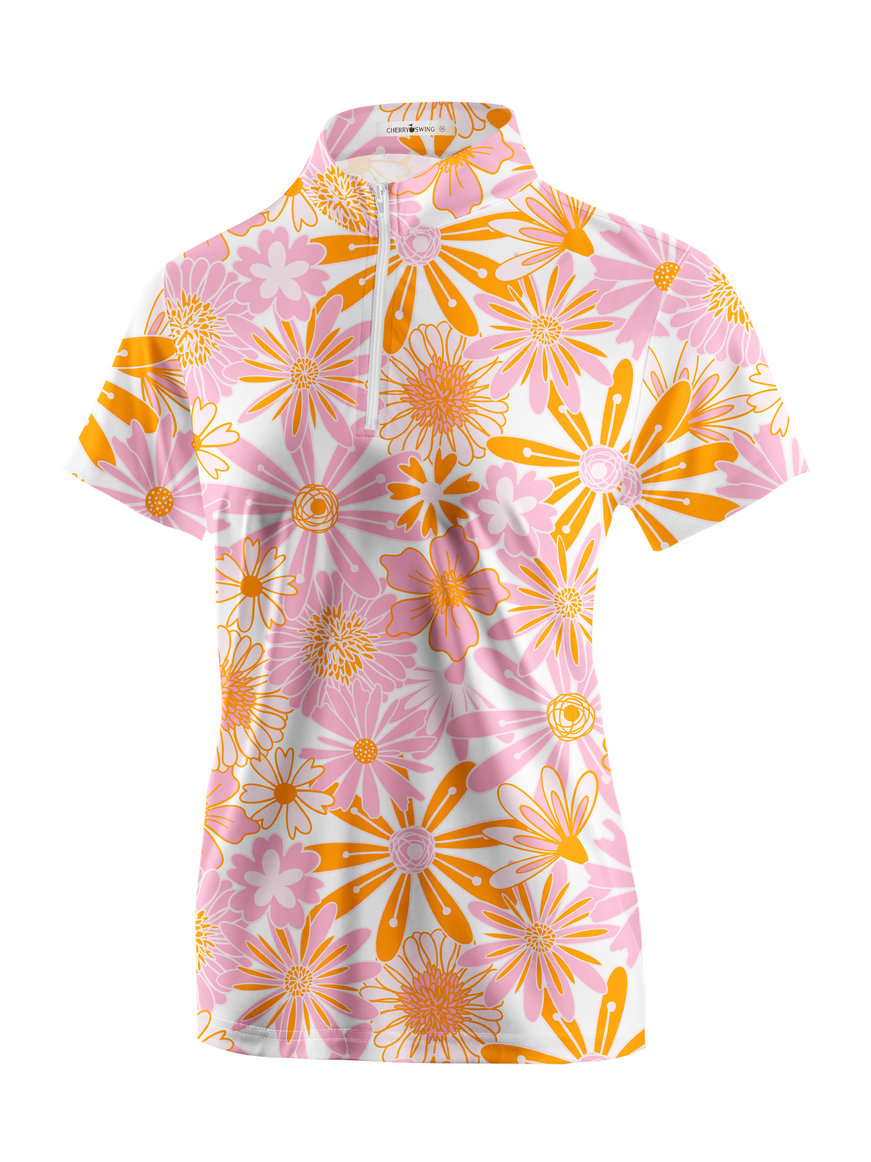 Cherryswing Women's Mini Flowers Short Sleeve Golf Shirt