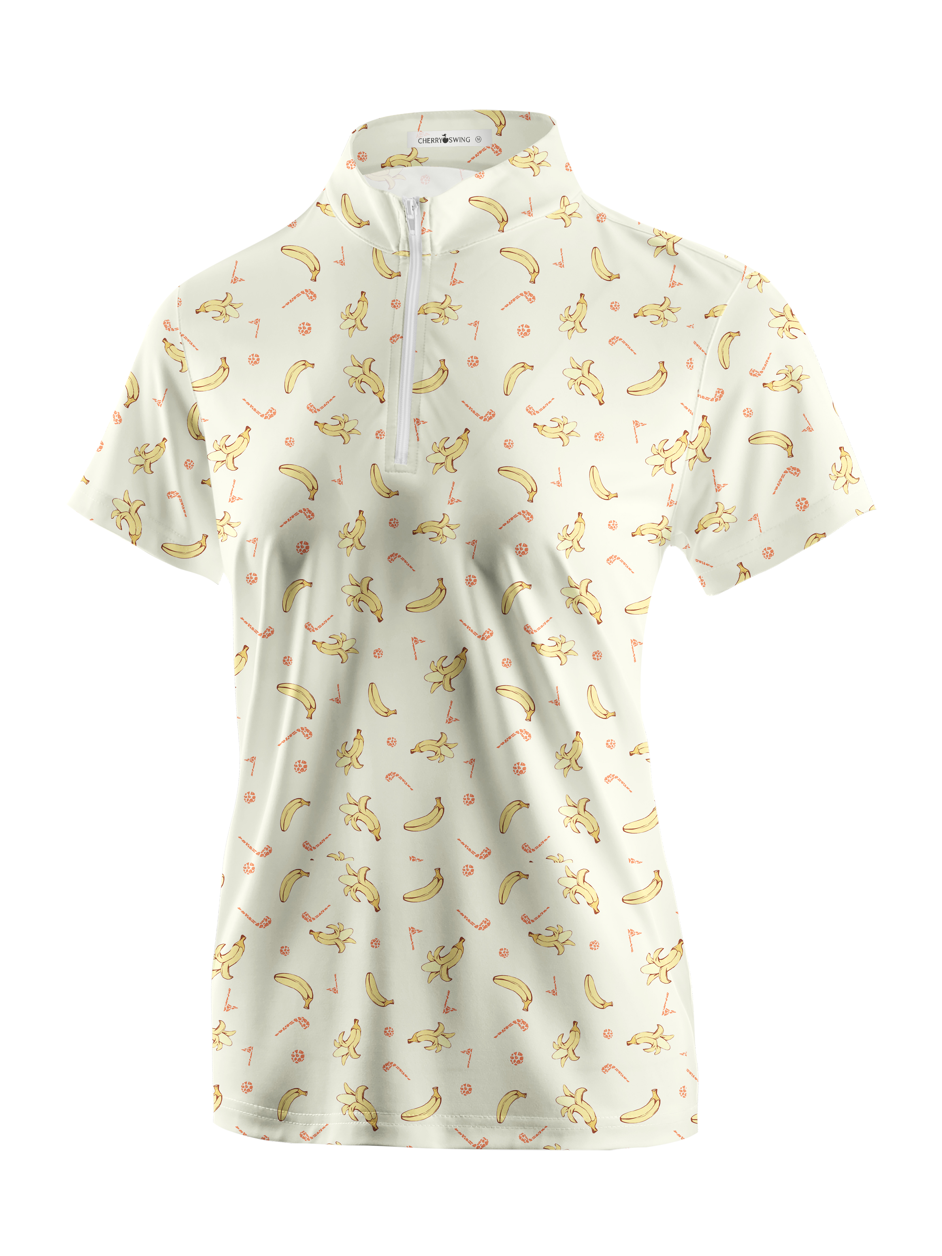 Cherryswing Women's Banana Print Short Sleeve Polo Shirt