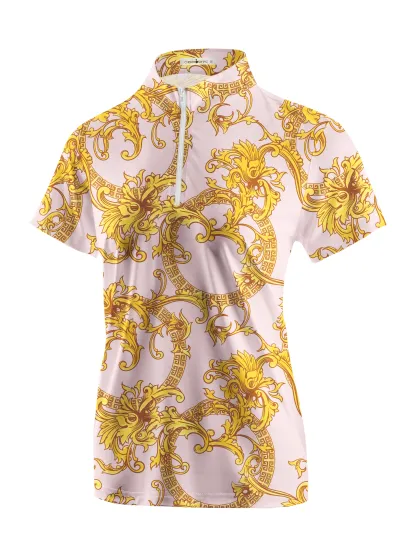 Cherryswing Women's Gold Patterns Golf Short Sleeve Polo Shirt