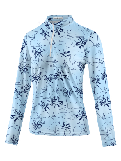Cherryswing Women's Coconut Trees Swaying Long Sleeve Golf Shirt