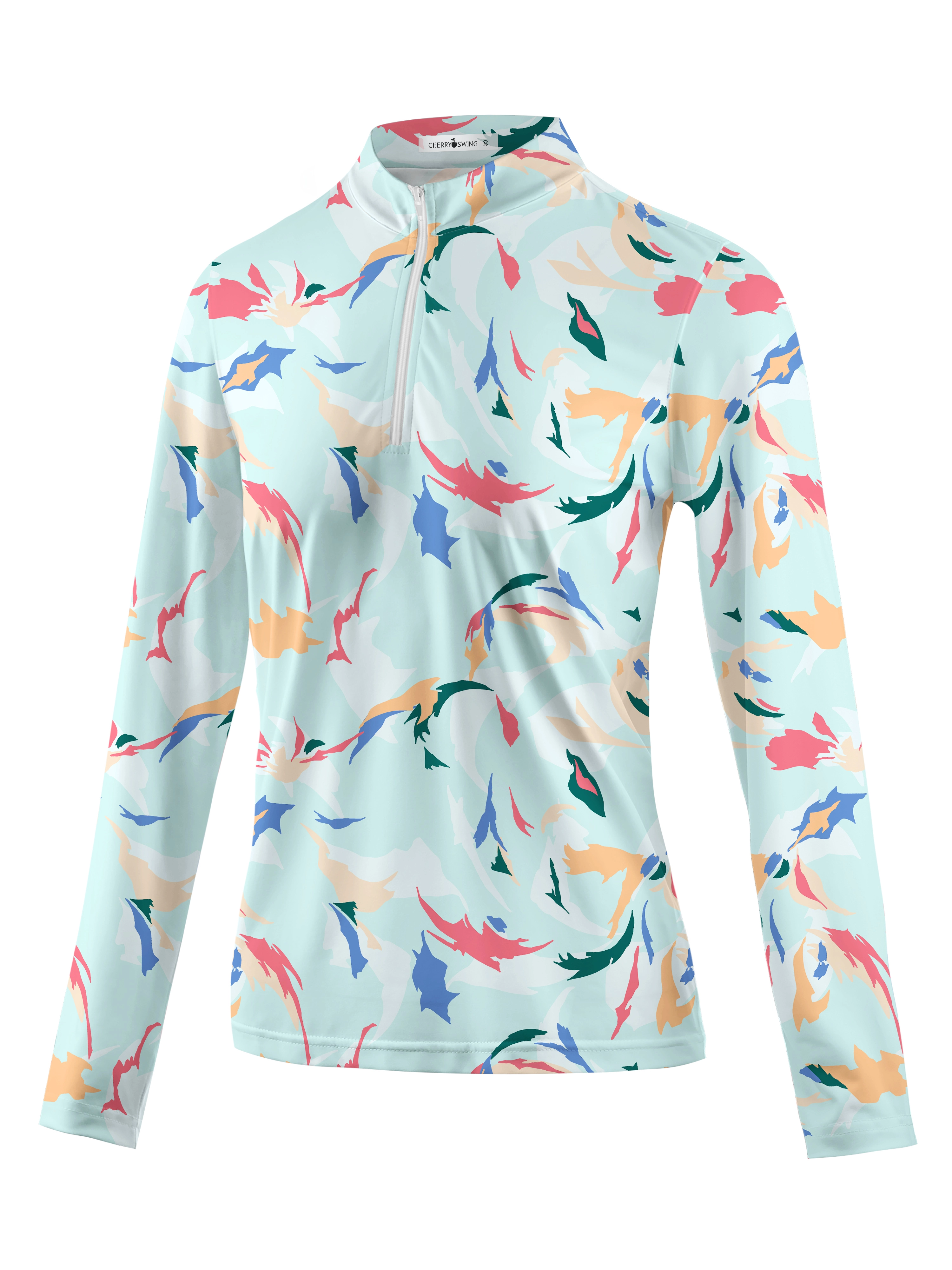 Cherryswing Women's Golf Floral Color Matching Long Sleeve Polo Shirt