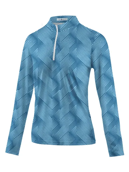 Cherryswing Women's Golf Water Ripples Long Sleeve Polo Shirt